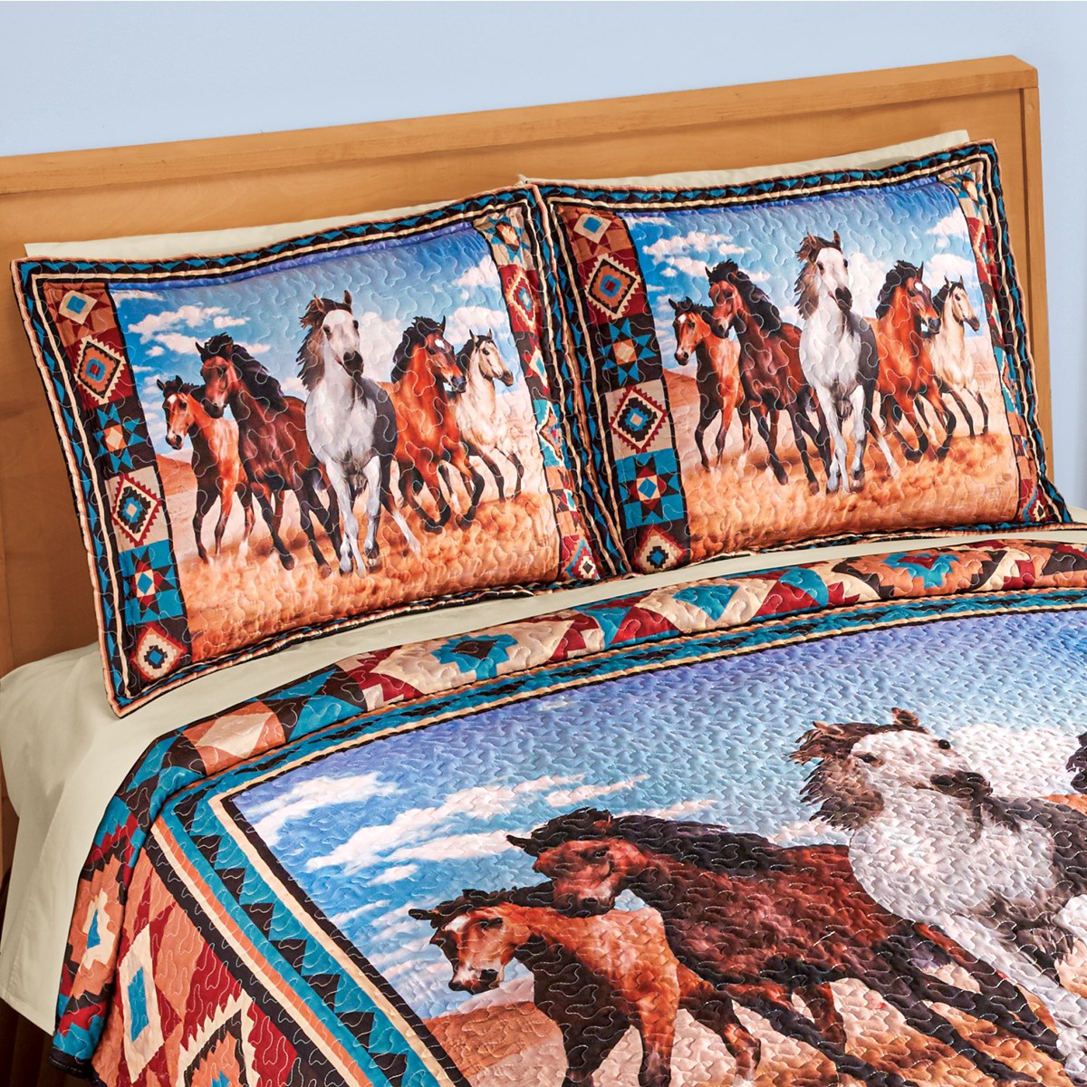 Aztec Print SouthwestInspired Running Horses Sham Collections Etc.