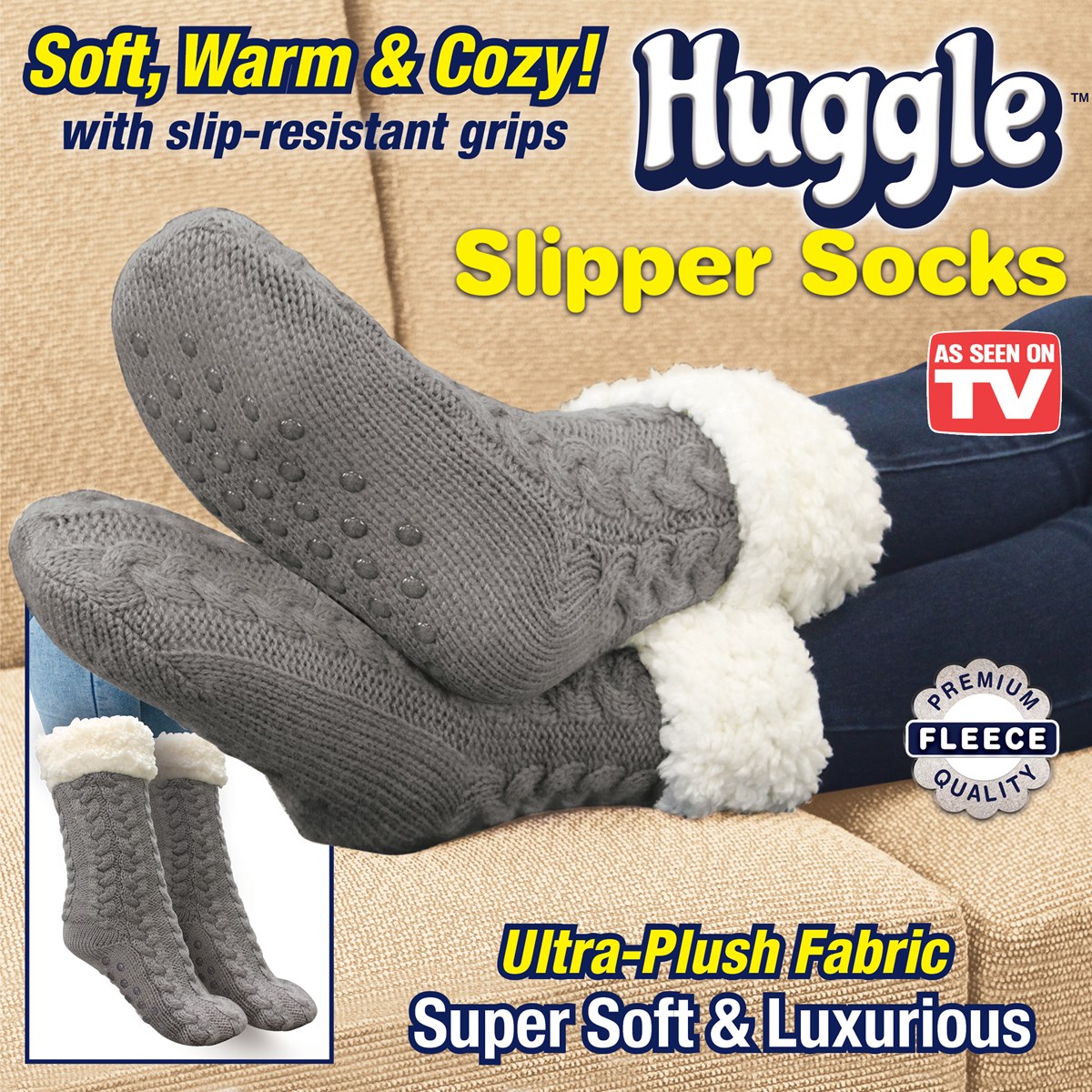 Soft Warm and Cozy SlipResistant Grip Huggle Slipper Socks