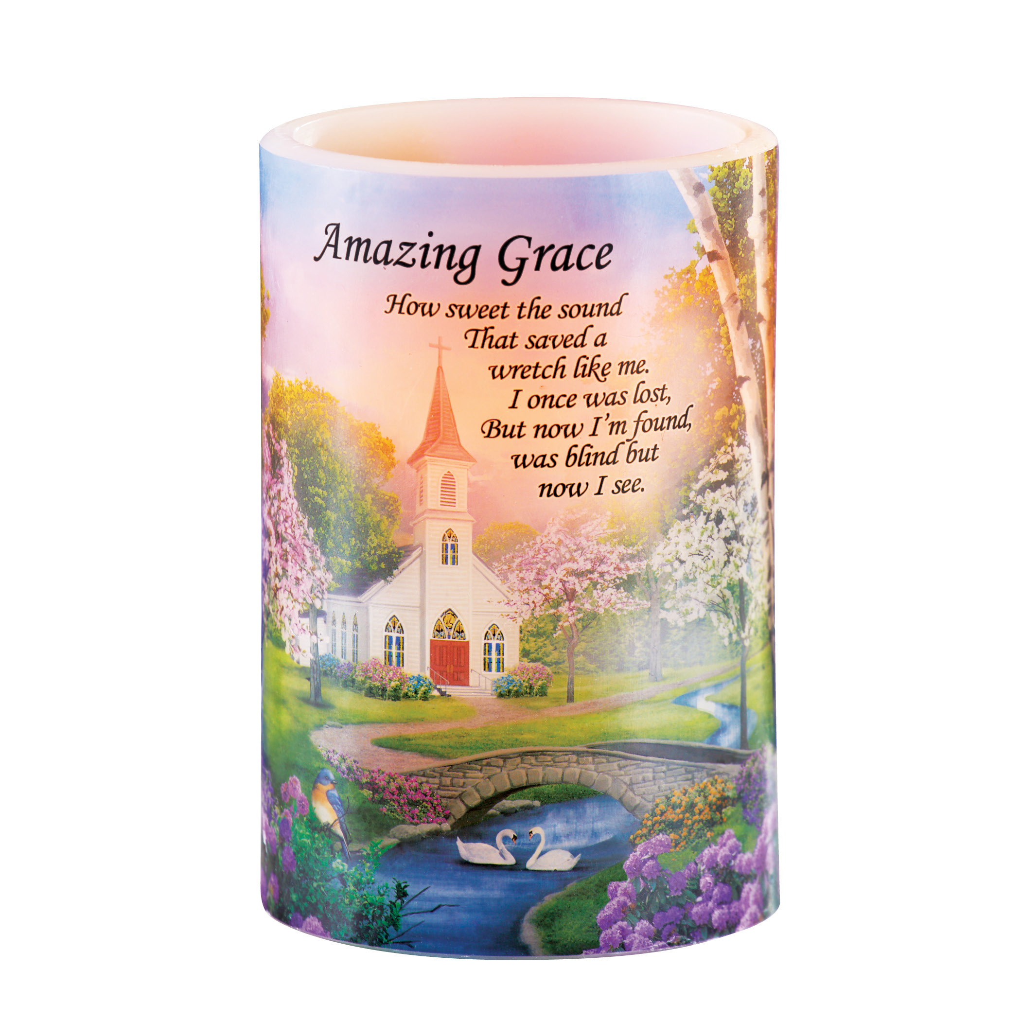 Amazing Grace LED Flameless Candle 6"H 4 X 4 X 6