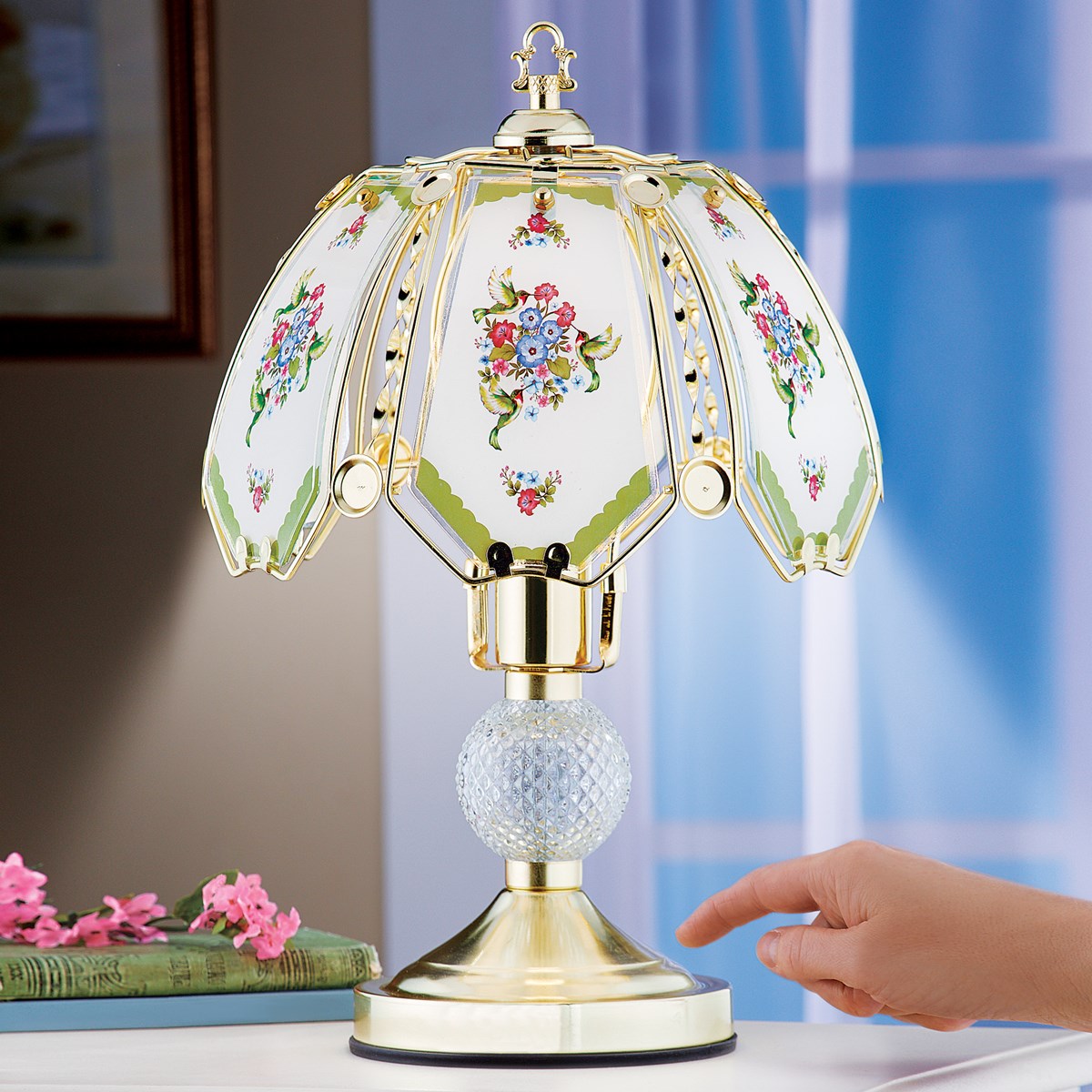 Floral Hummingbird Glass 3way Touch Lamp Collections Etc.