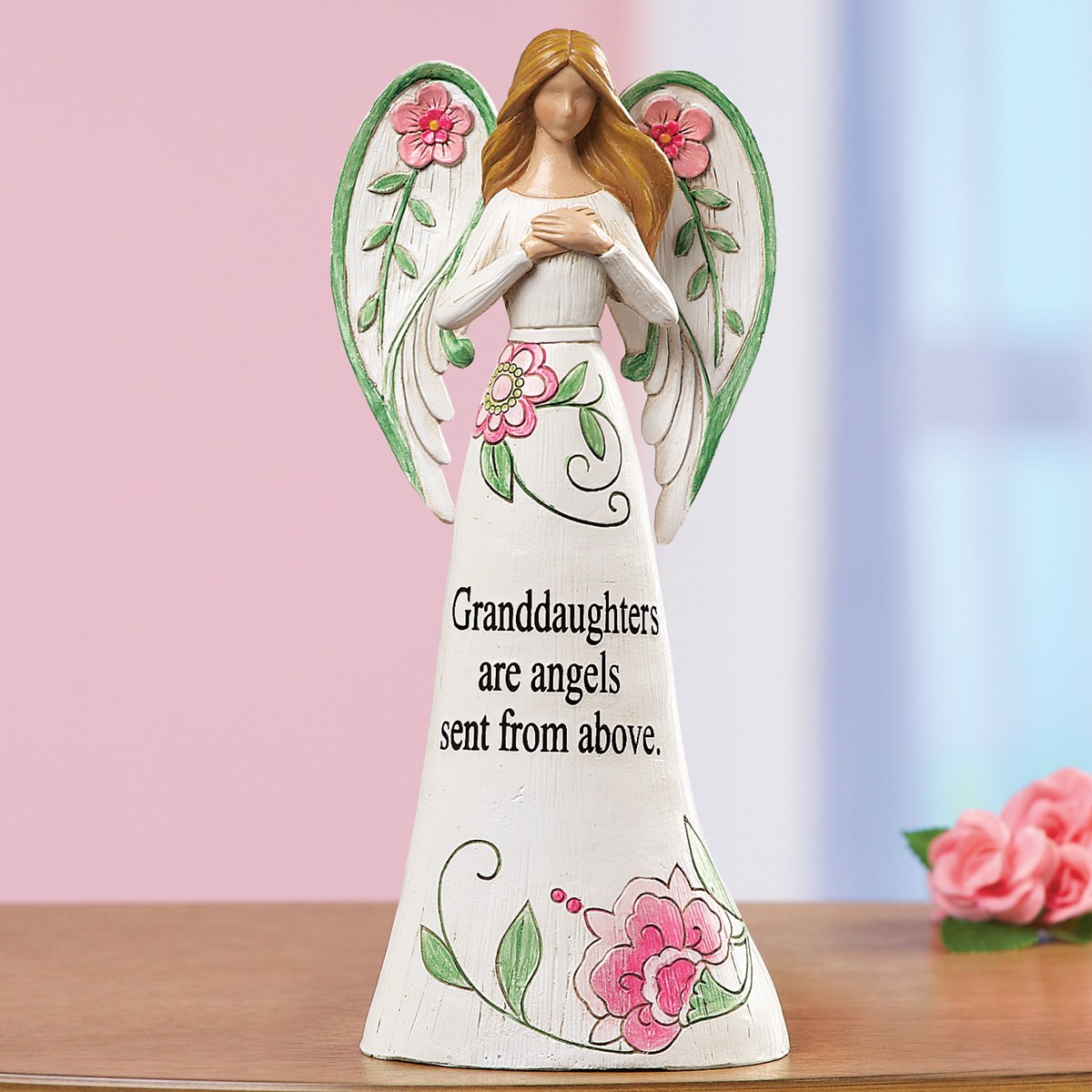 Floral Tabletop Angel Figurine with Sentiment Saying Collections Etc.