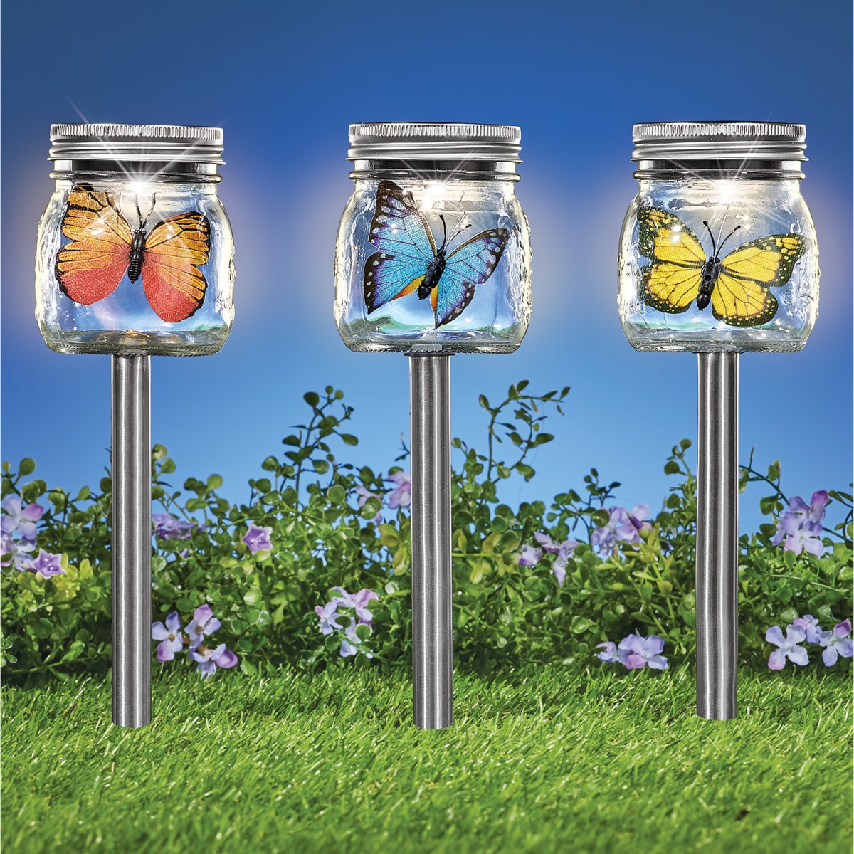 Solar Powered ButterflyinaJar Garden Stakes Set of 3 Collections