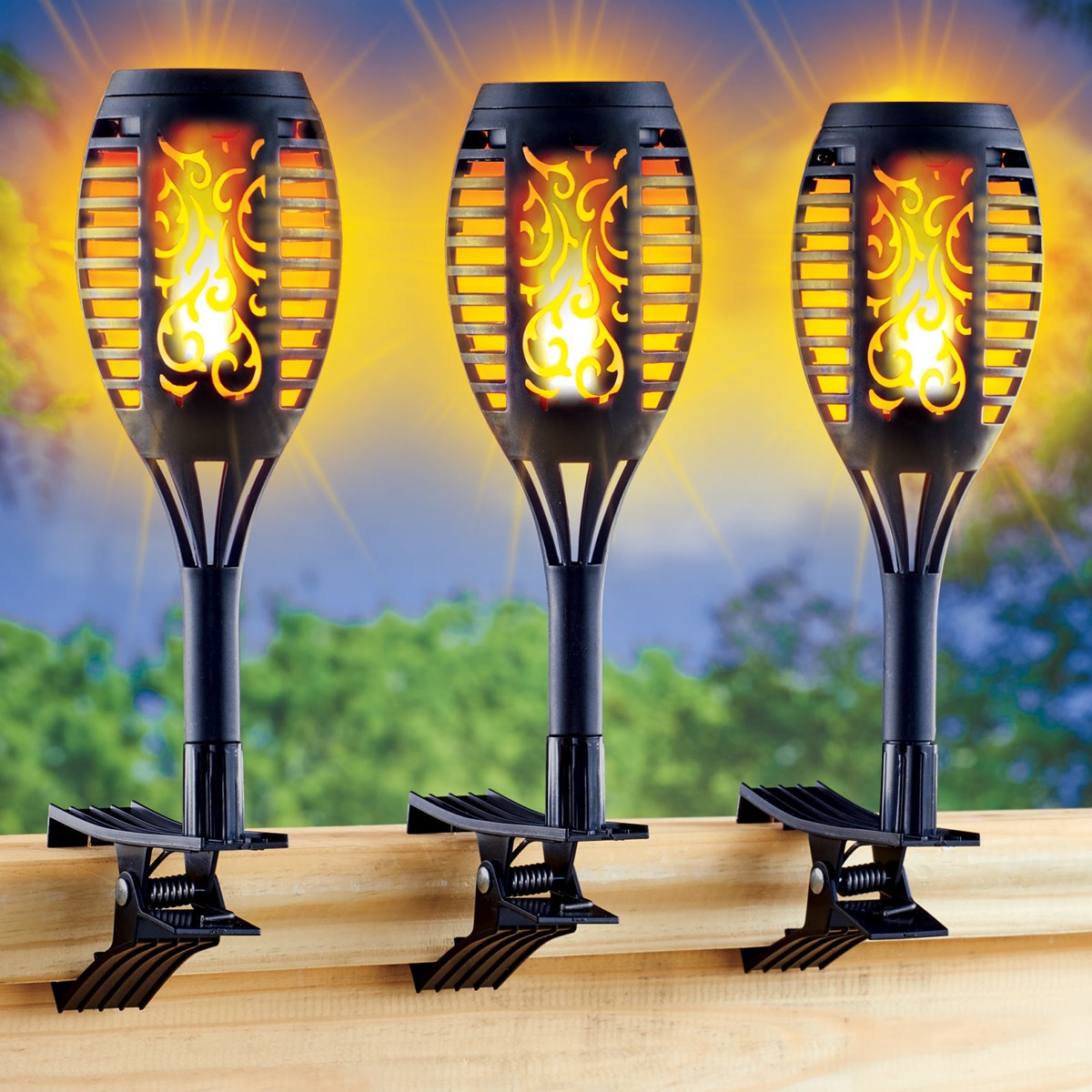 Solar Powered Realistic Flame ClipOn Lights Set of 3 Collections Etc.