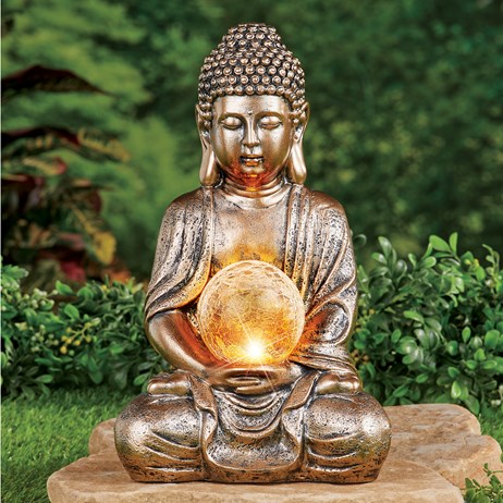 Solar Powered Meditating Buddha Statue With Shining Glass Ball Collections Etc - Meditating Buddha Garden Statue With Solar Light Solar Powered Meditating Buddha Statue With Shining Glass Ball Collections Etc - Meditating Buddha Garden Statue With Solar Light