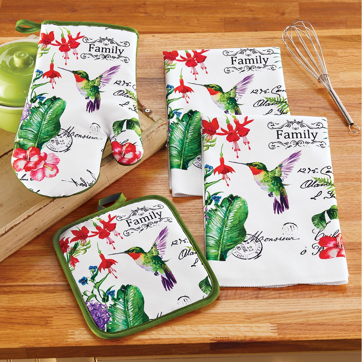 4pc Floral Hummingbird Kitchen Towel Set | Collections Etc.