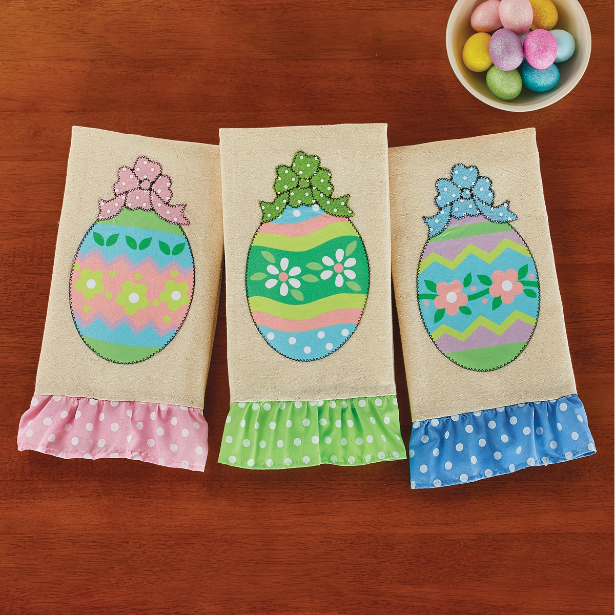 Easter Egg Hand Towels with Polka Dot Ruffles Set of 3 Collections Etc.