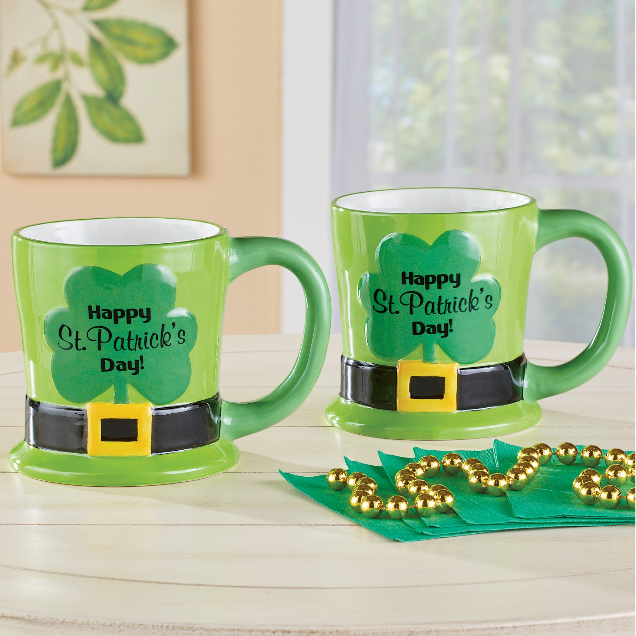 St Patrick S Day Leprechaun Hat Mugs Set Of 2 Collections Etc St Patrick S Day Leprechaun Hat Mugs