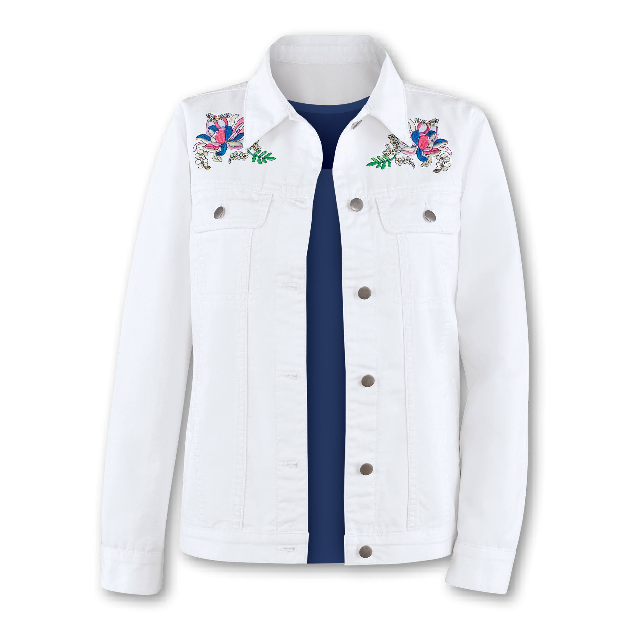 white floral denim jacket