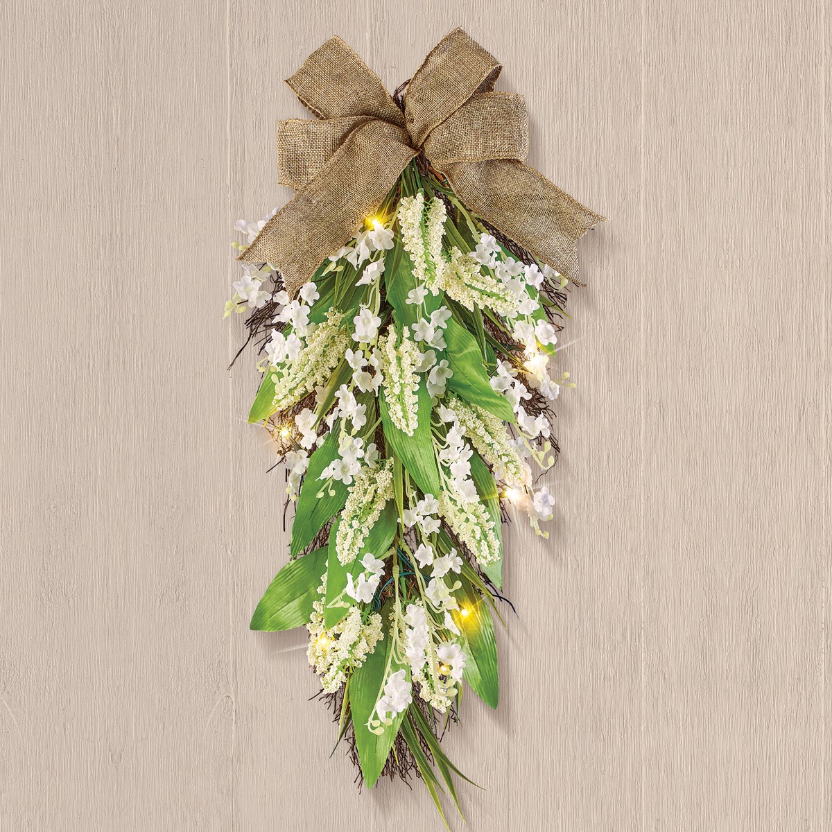 Lighted Bellflower Floral Swag with Burlap Bow Collections Etc.