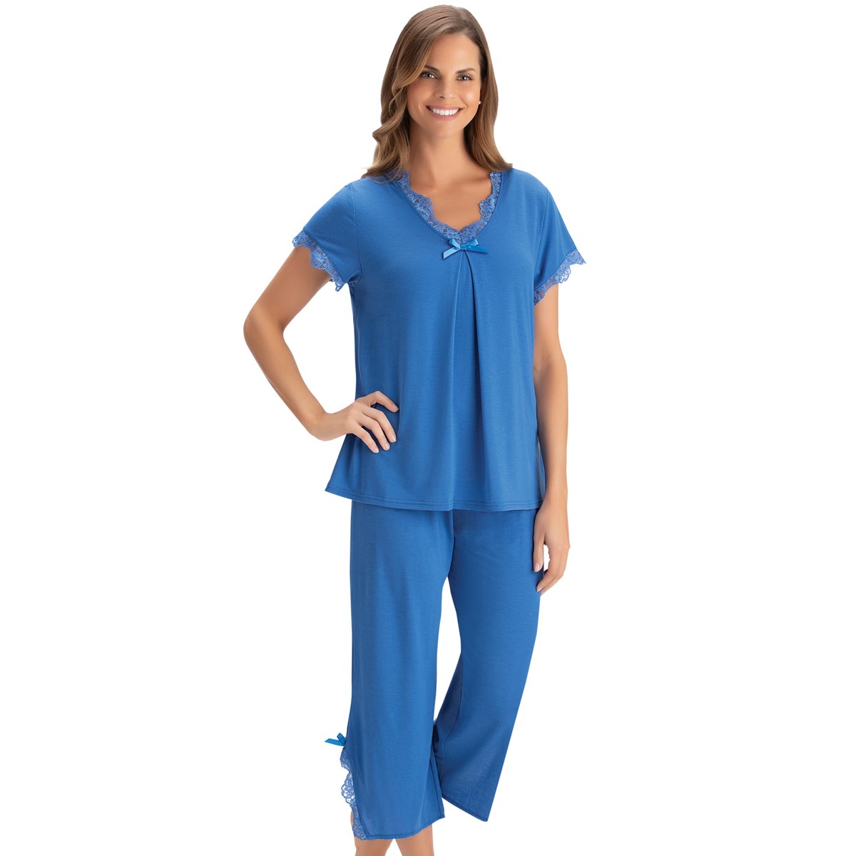 2pc. Cute Lace Trim Capri Pajama Sleepwear Set Collections Etc.