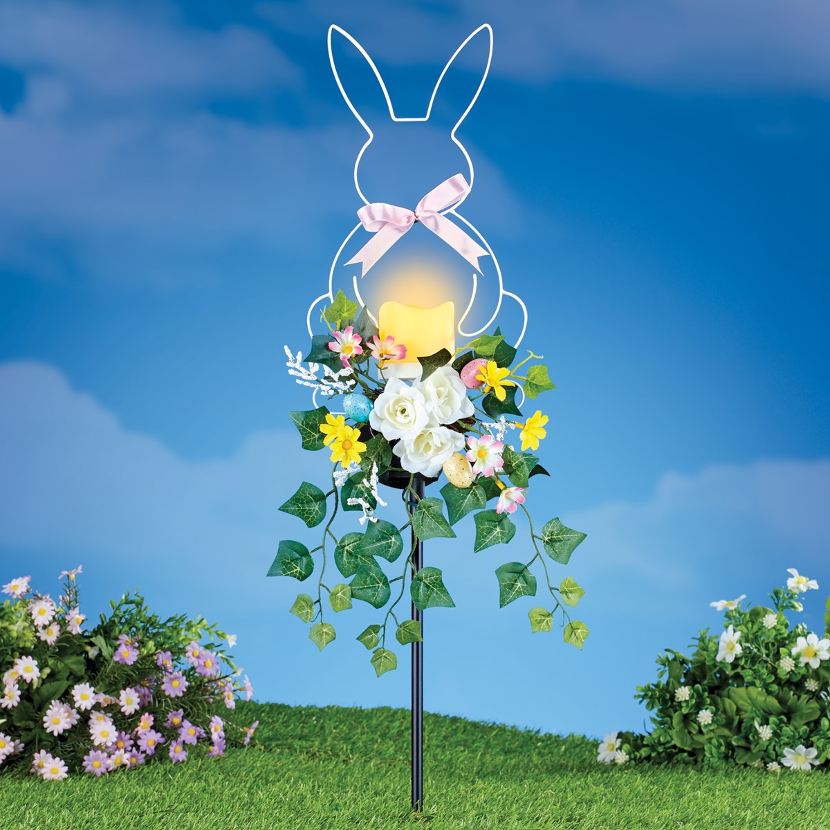Solar Easter Bunny Floral Yard Stake Decorations Collections Etc.
