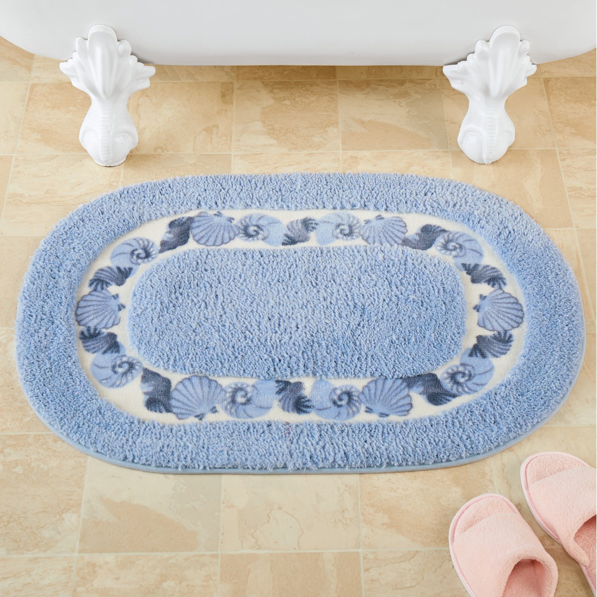 Blue Non Slip Oval Seashell Tufted Bath Rug Collections Etc.