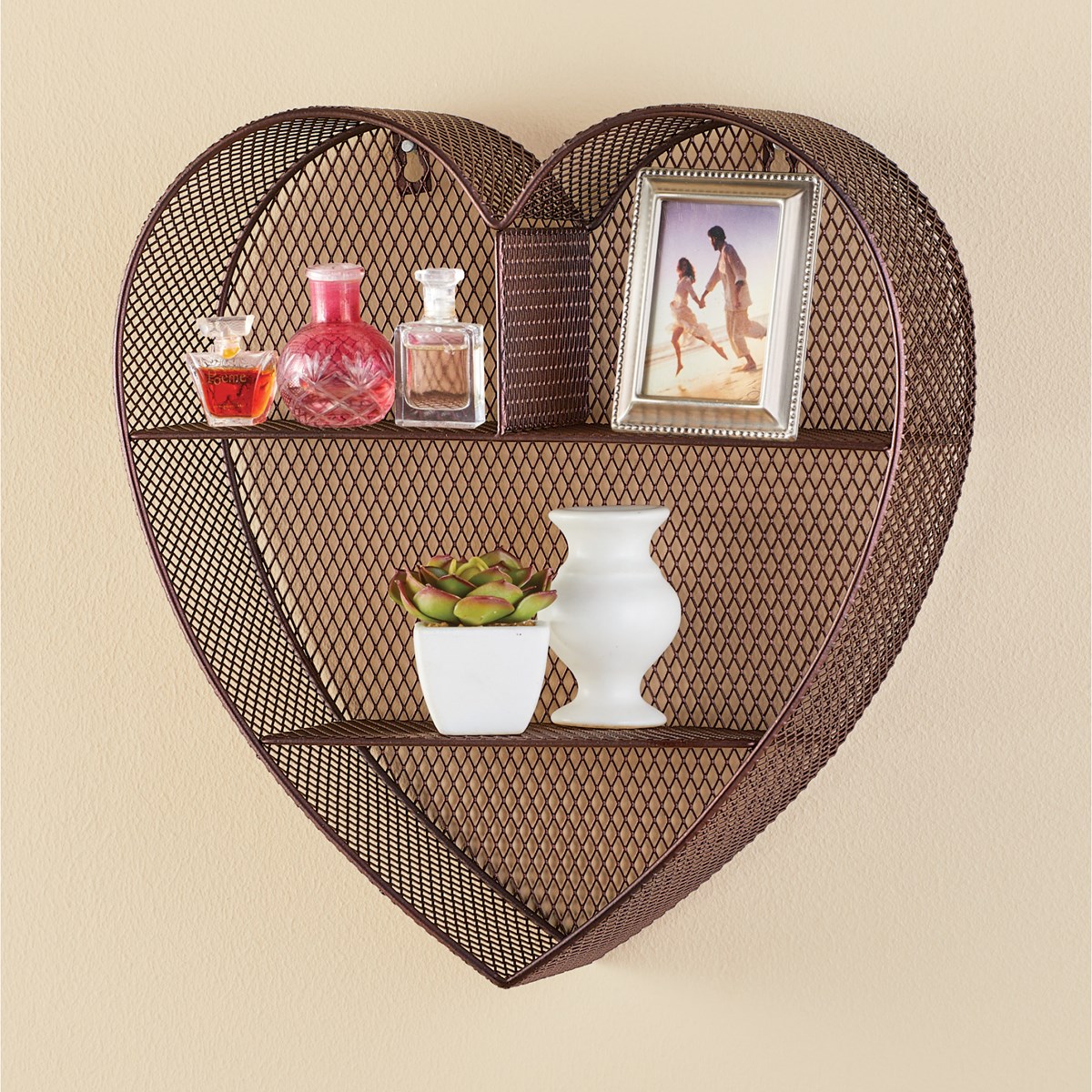 Heartshaped Metal Mesh Decorative Wall Shelf Collections Etc.