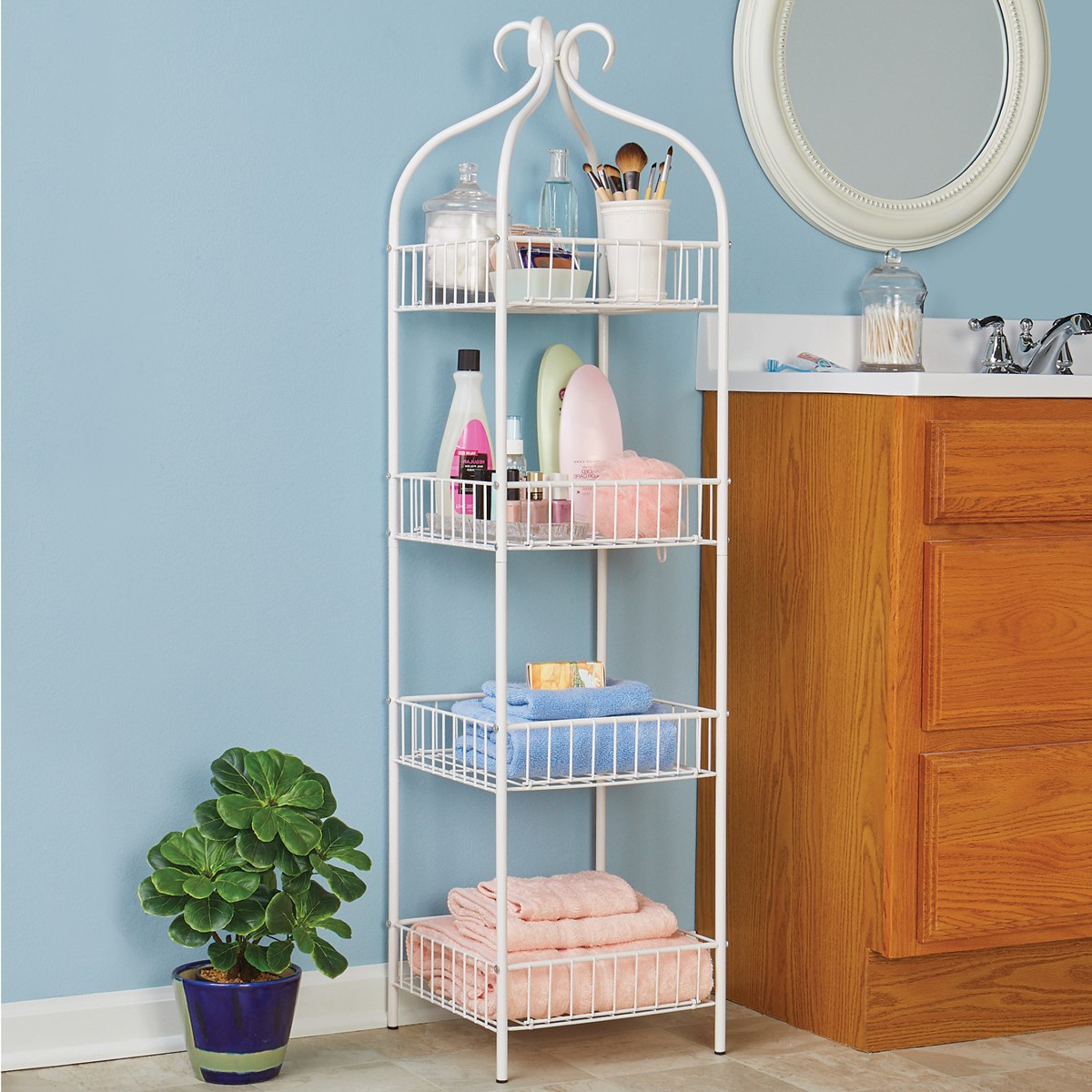 4 Tier Bathroom Tower Storage Shelf Collections Etc.