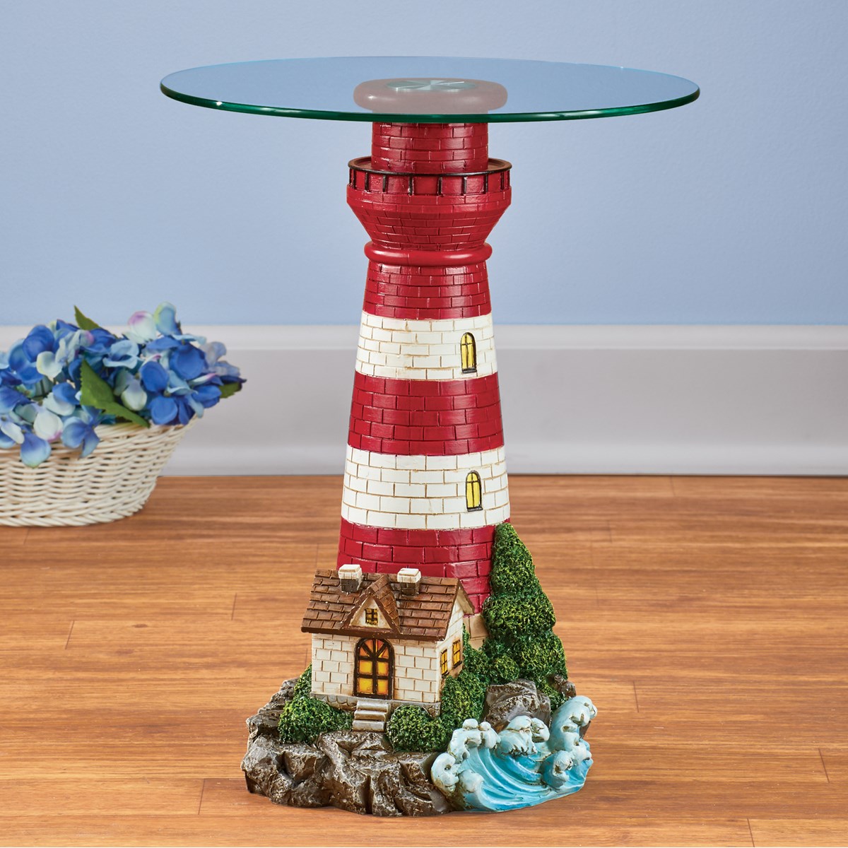 Nautical Lighthouse Glass Top Accent Table Collections Etc.