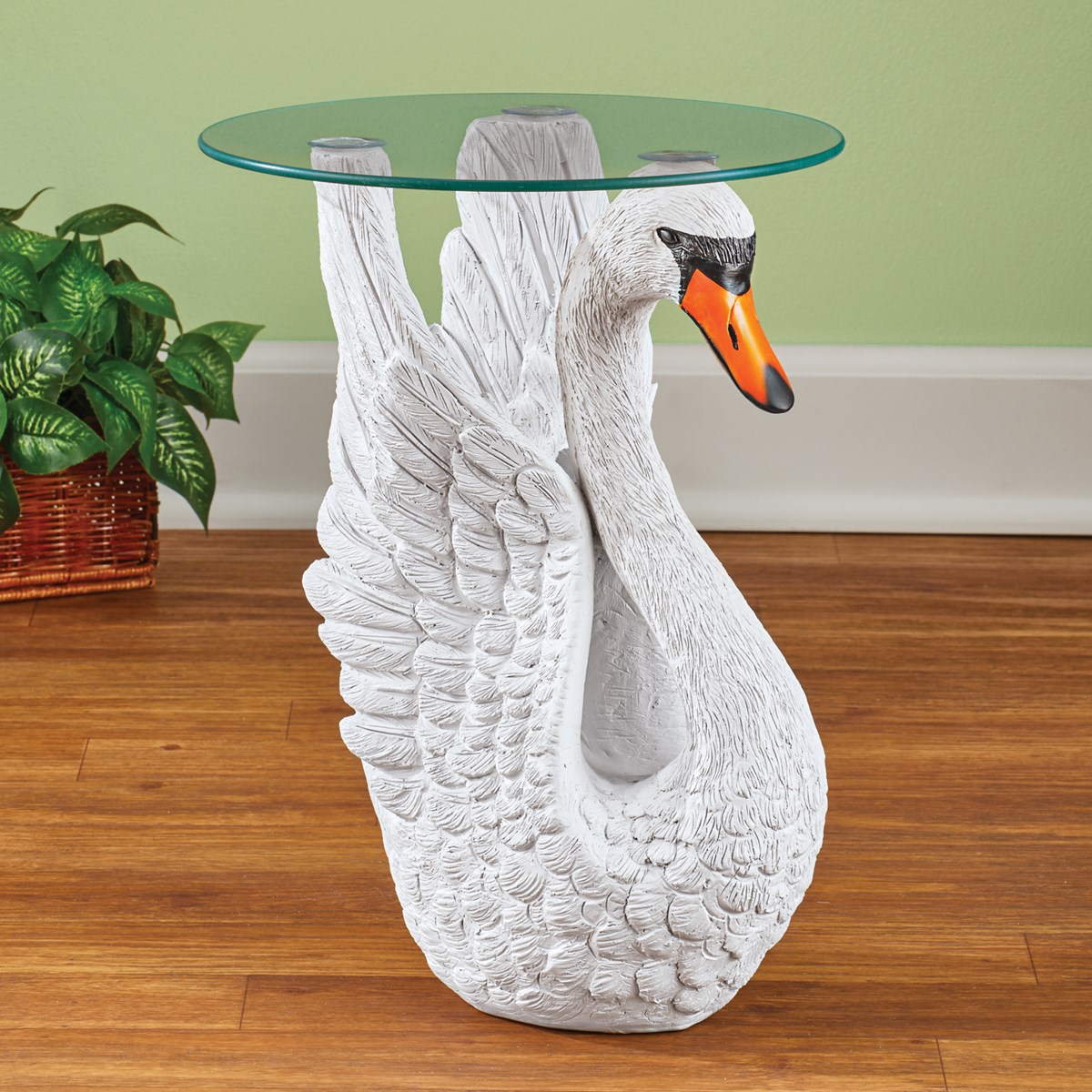 HandPainted Realistic Swan Glass Top Accent Table Collections Etc.