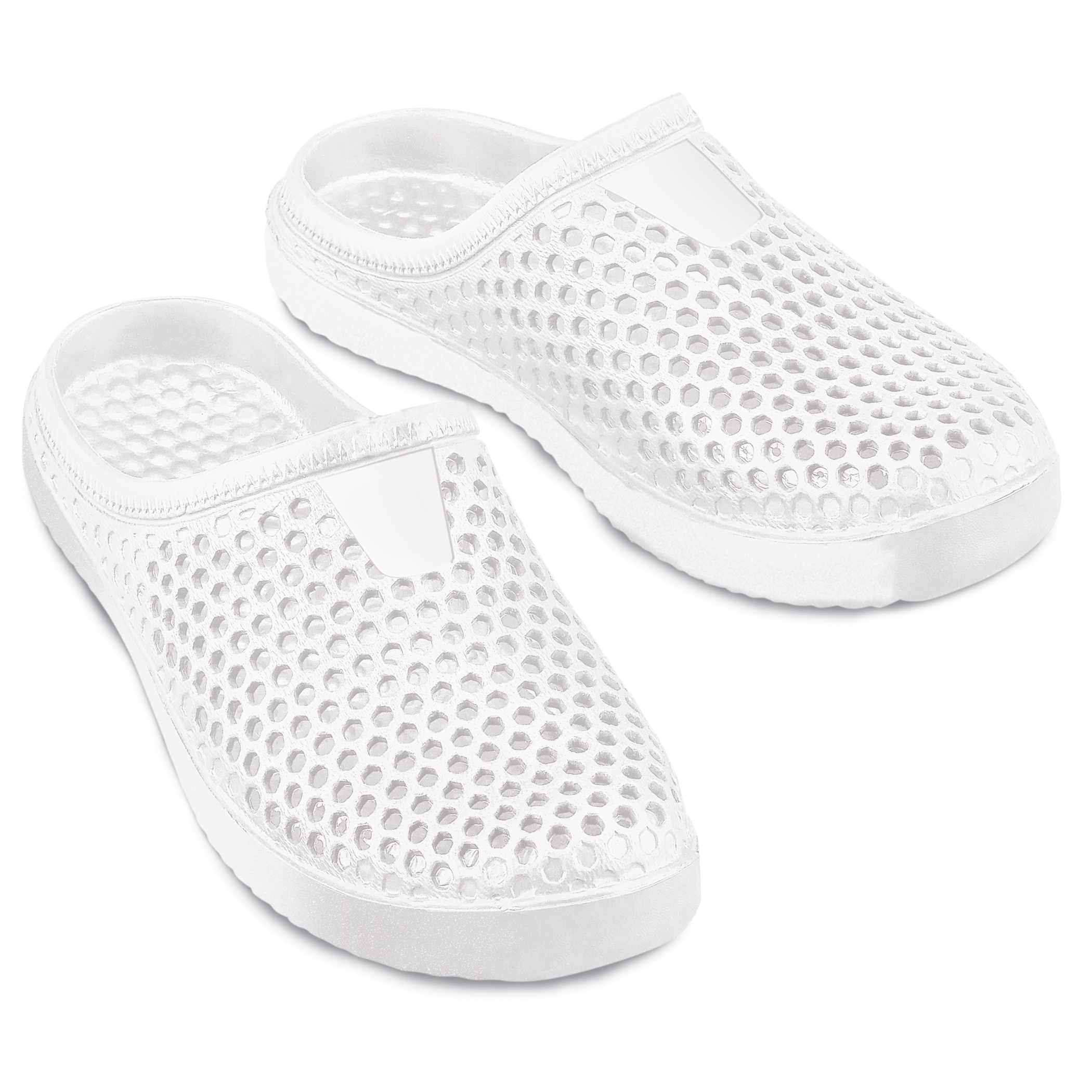 Lightweight Waterproof Comfort Clogs, Indoor / Outdoor Use, Textured Soothing Relief, White, 10