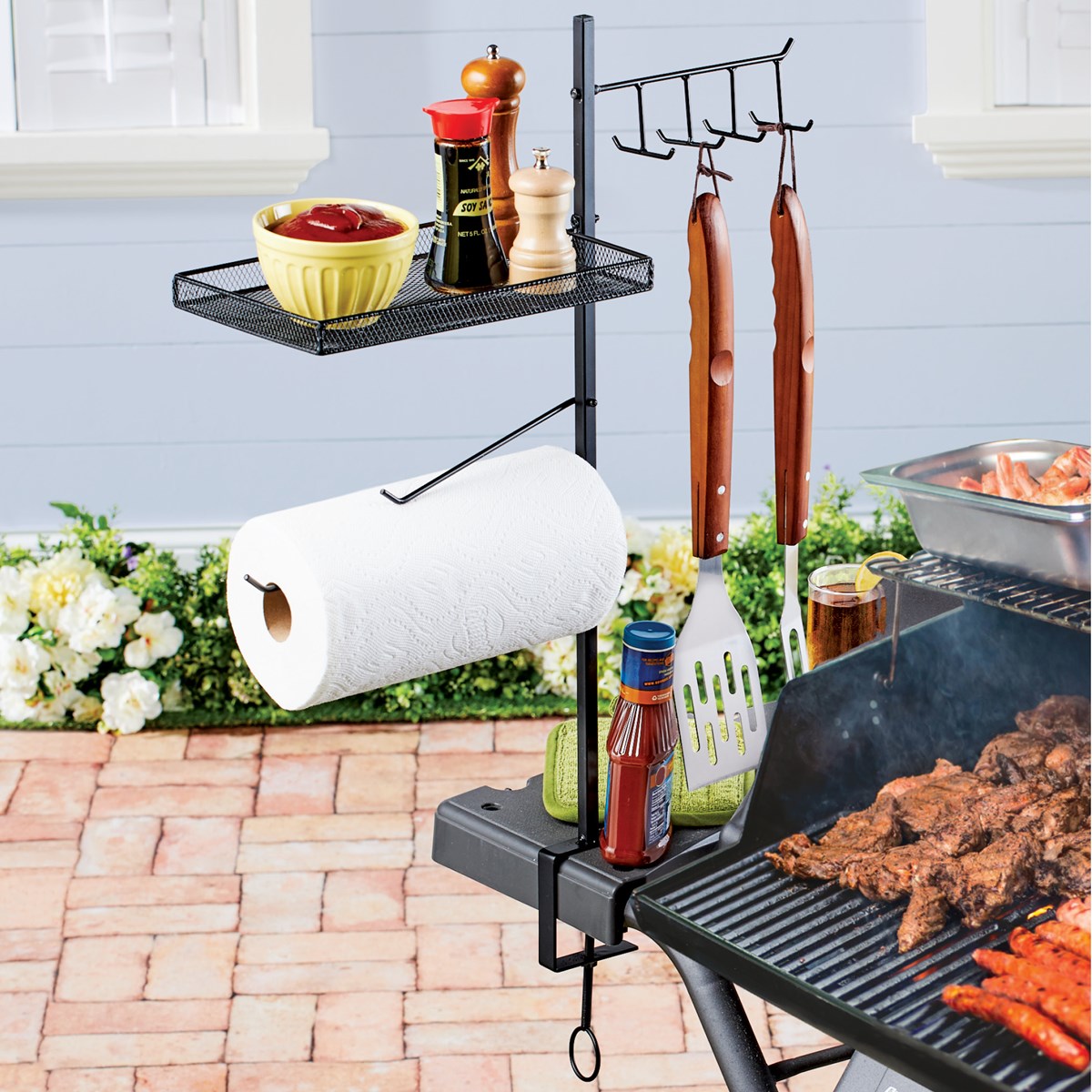 Adjustable Easy Clamp Barbeque Accessory Organizer Collections Etc.