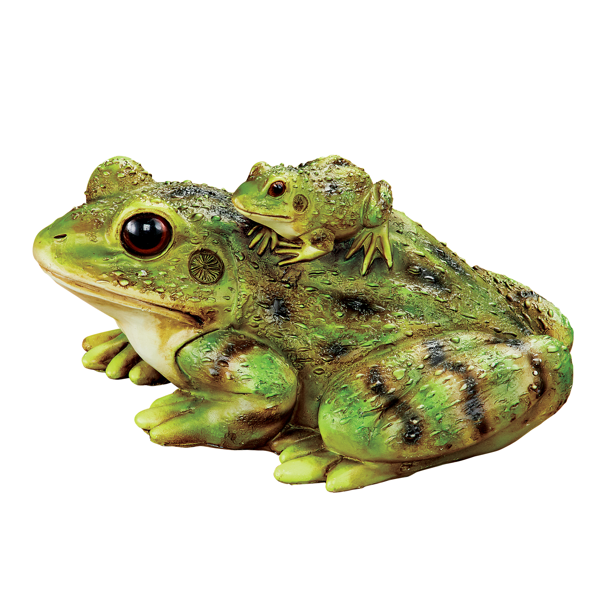 Hand-Painted Mama and Baby Frog Ride Garden Figurine 6.75 X 5 X 3.5 Green
