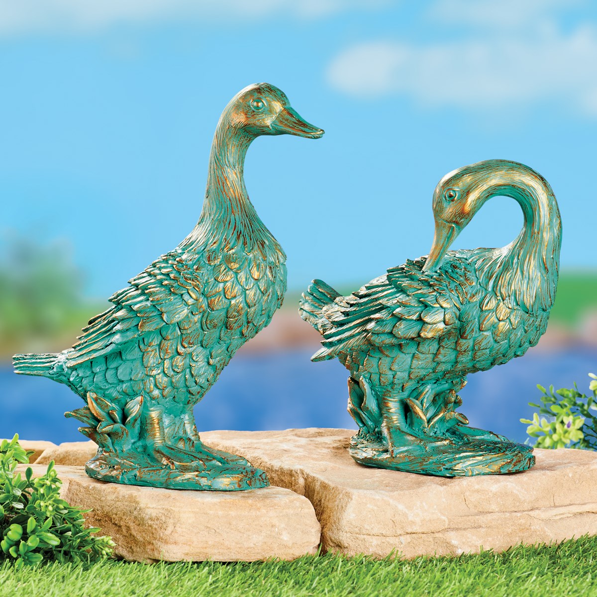 Antique Bronze Finish Garden Duck Outdoor Statues Collections Etc.