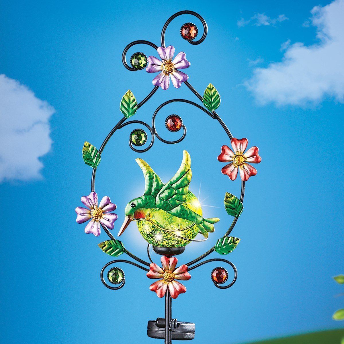Solar Powered Metallic Hummingbird Garden Stake | Collections Etc.