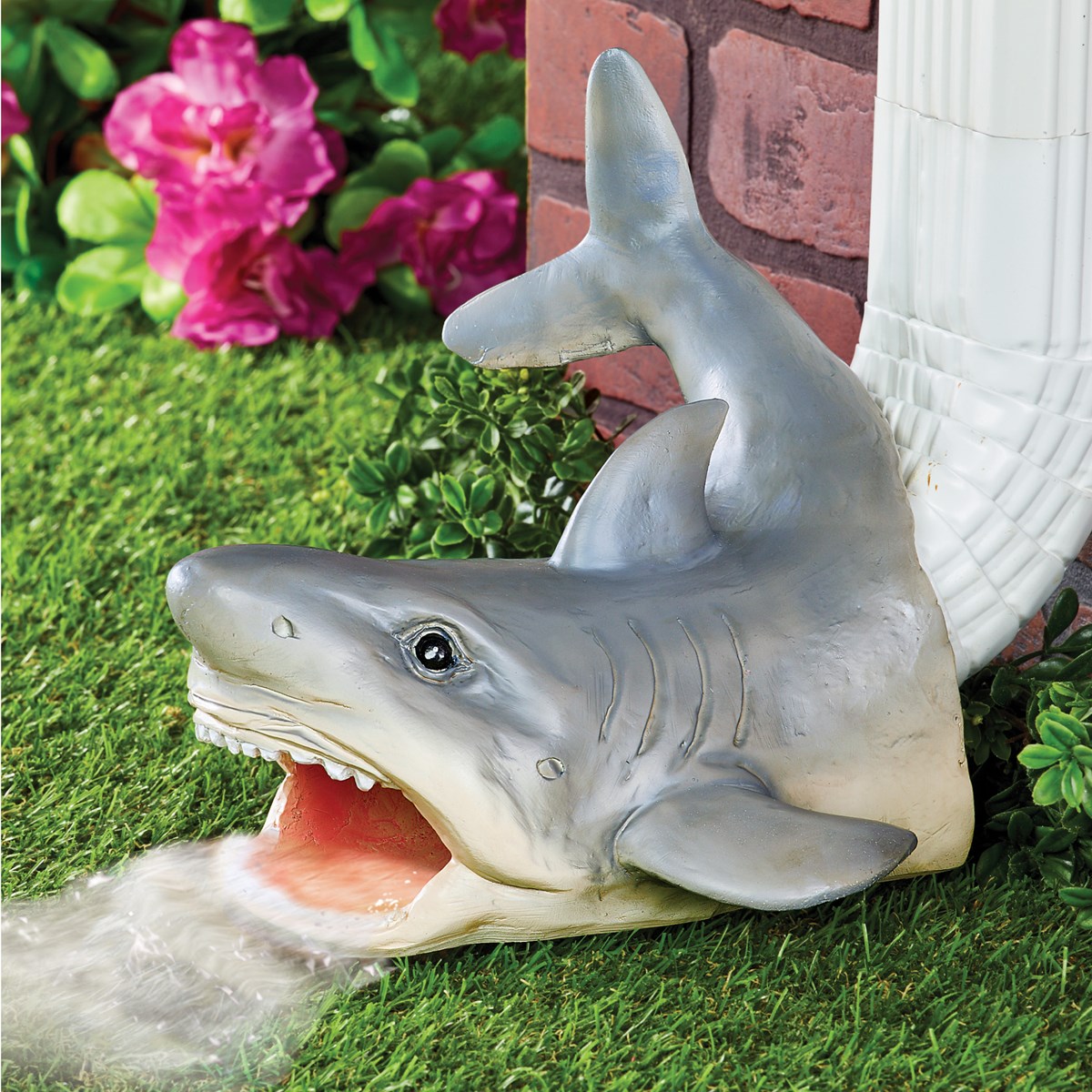 Hand-Painted Wide Mouth Shark Garden Downspout | Collections Etc.