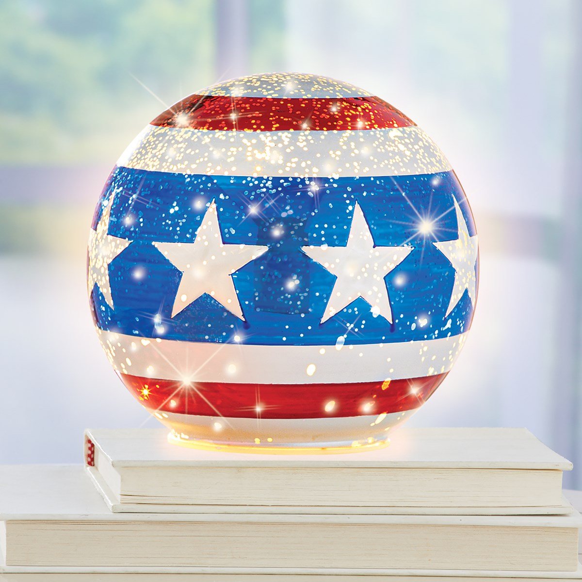 Patriotic American Flag-Inspired Lighted Glass Ball | Collections Etc.