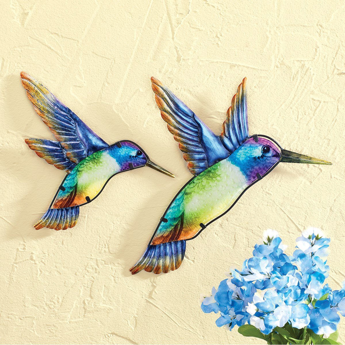 Colorful Glass Hummingbirds Wall Décor Set of 2 Collections Etc.