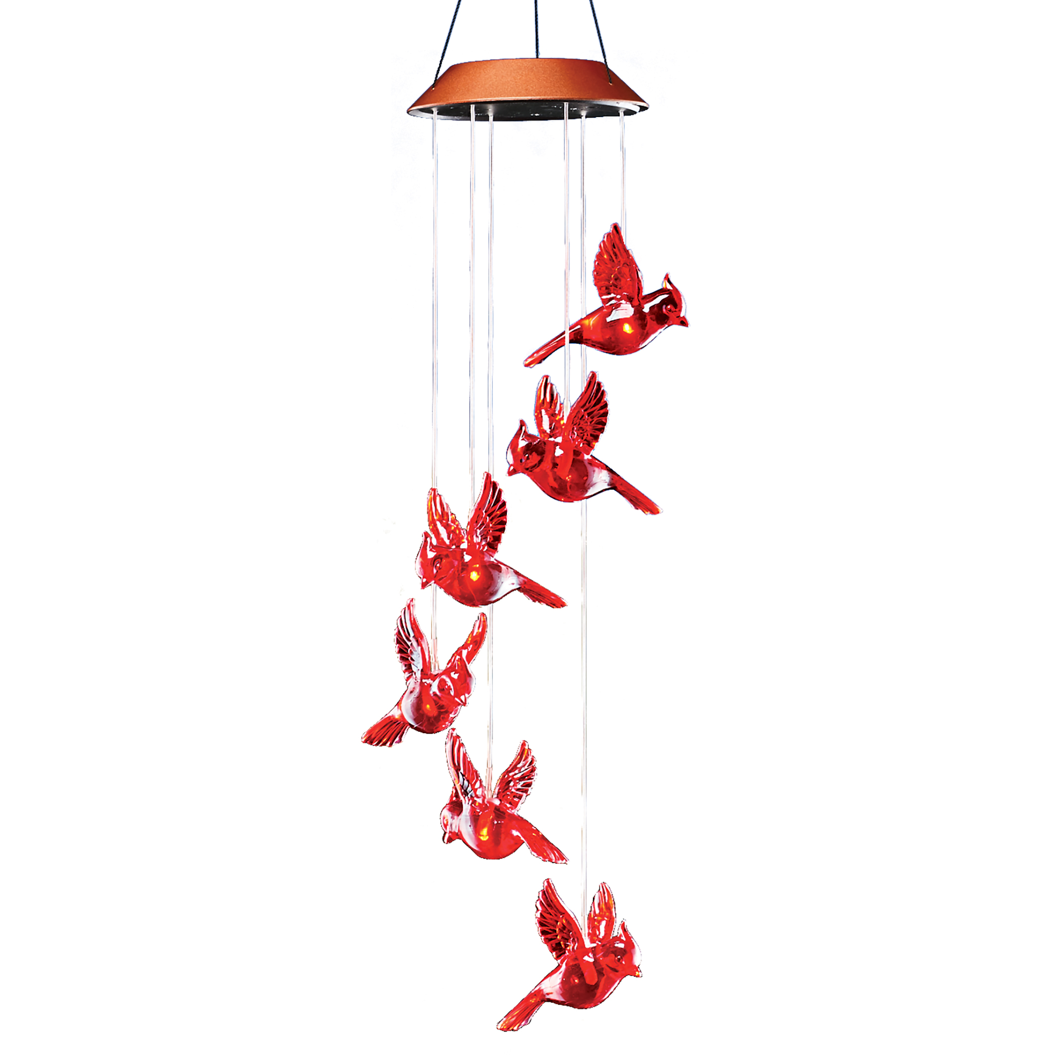Sparkling Solar Powered Cardinal Dangler - Outdoor Yard Decor - Automatically Shines at Night - Hanging Chain and Hook Included - Plas