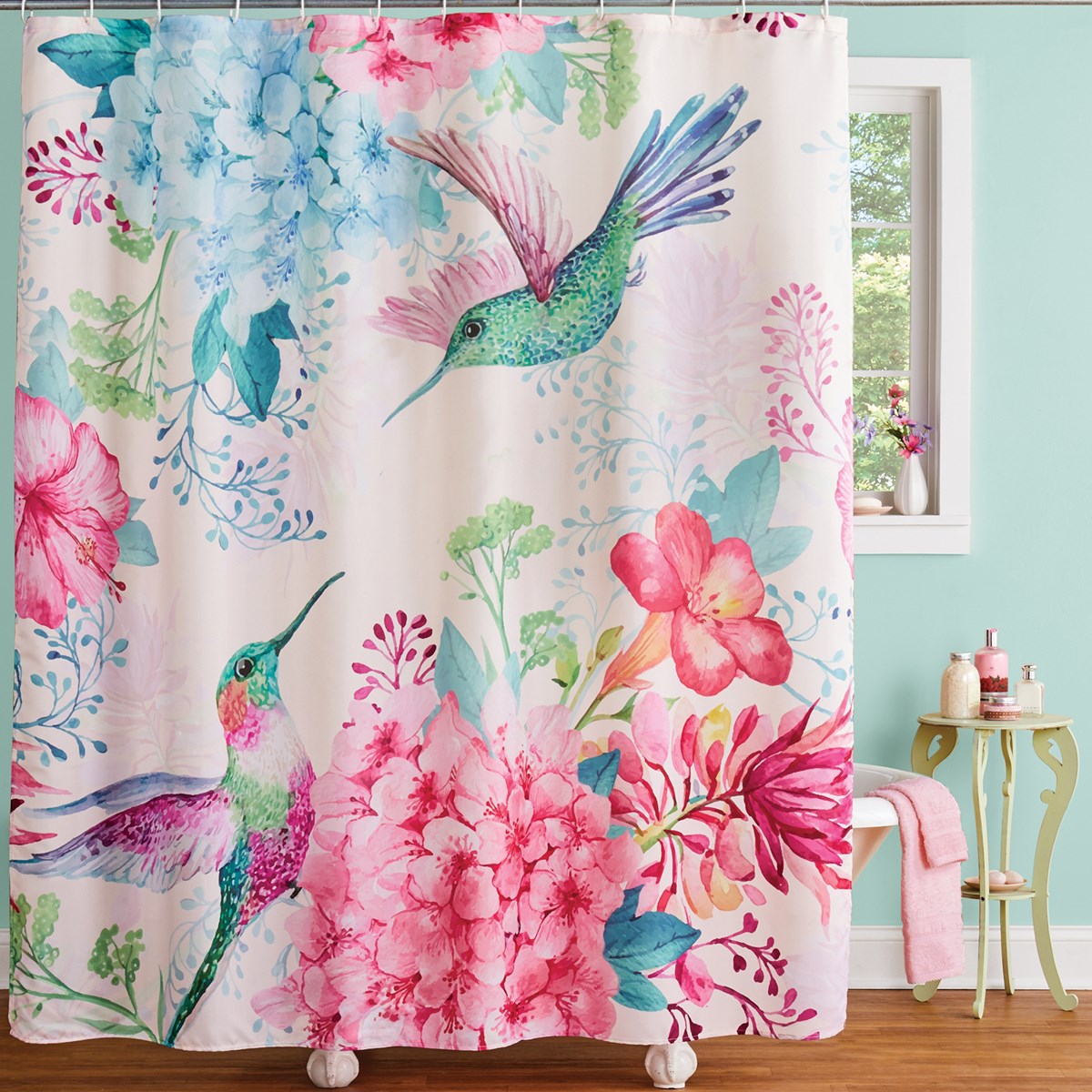 Watercolor Styling Printed Hummingbirds Shower Curtain Collections Etc.