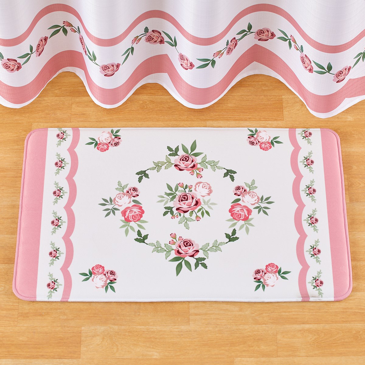 Beautiful Pink Roses Garland Non Slip Bath Mat Collections Etc.