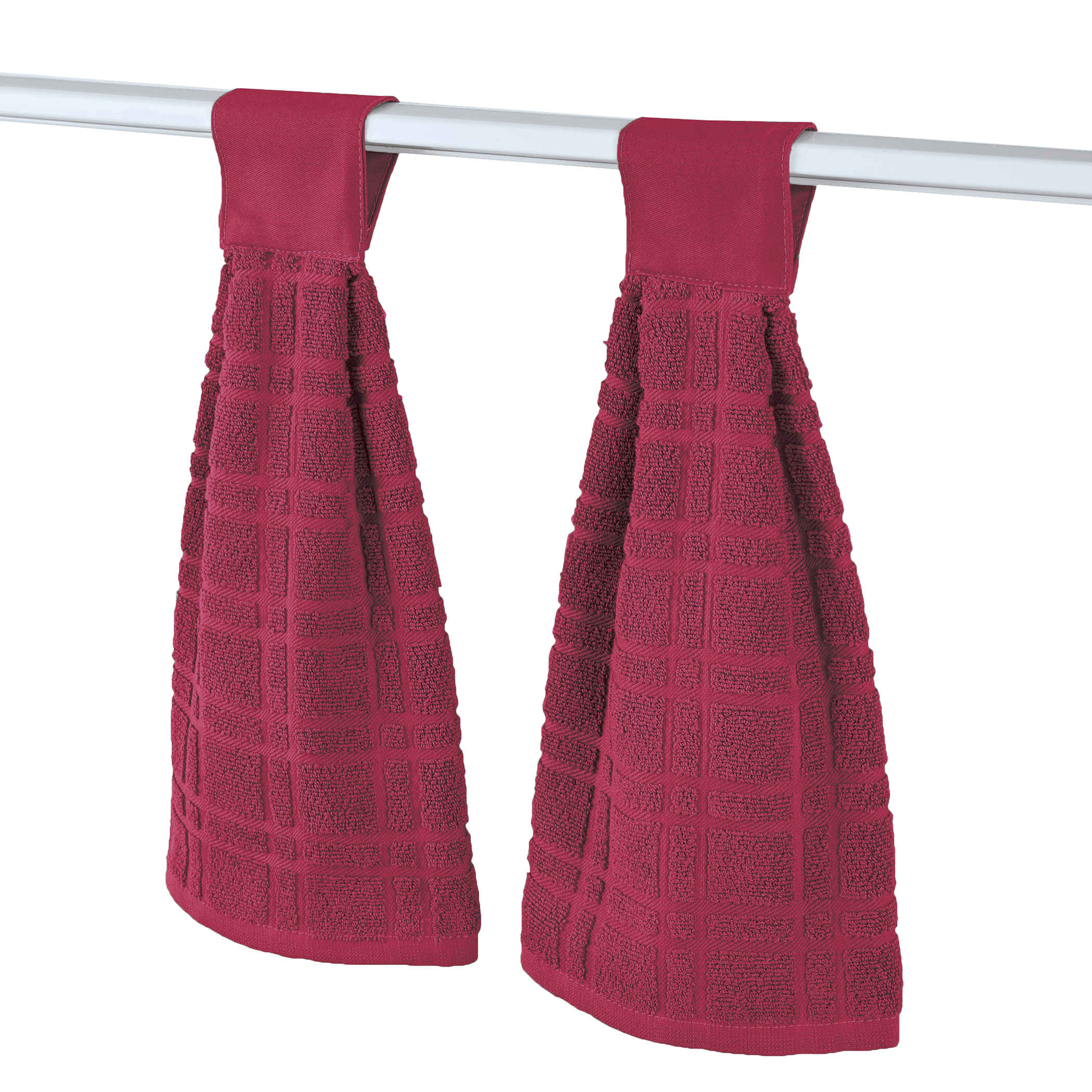Hanging Tufted Design Kitchen Towels - Set of 2 - Touch Tab Top Closure - Hangs on Appliances, Drawer Handles - Machine Wash, Cotton -