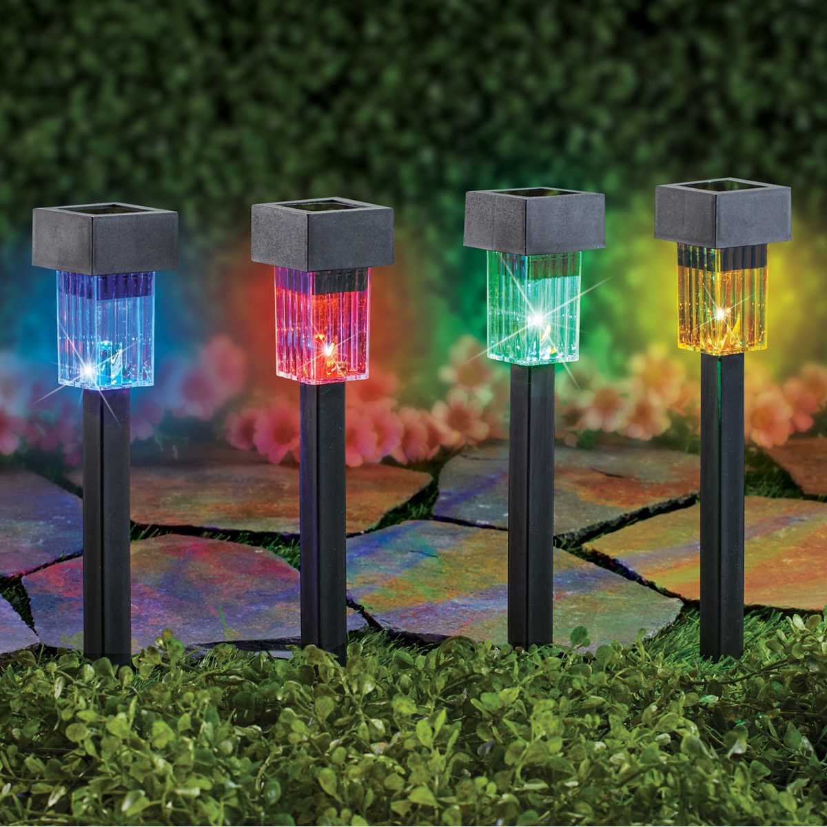 Solar Powered Multicolor Garden Stakes Set of 4 Collections Etc.