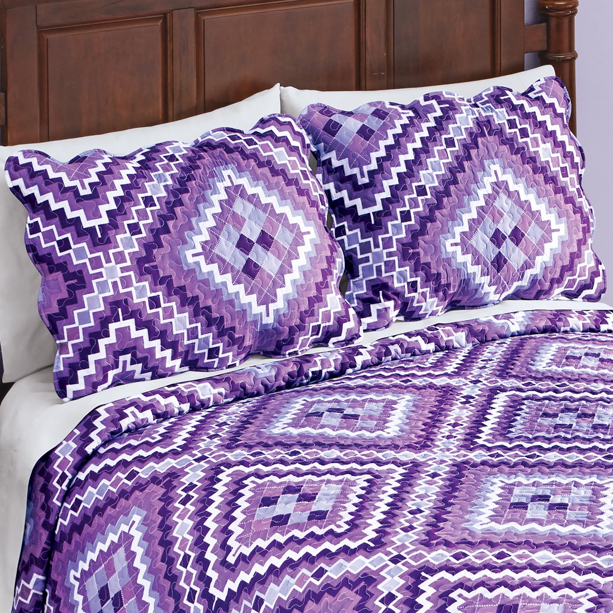 Lavender Diamond Geometric Patchwork Pattern Pillow Sham Collections Etc.