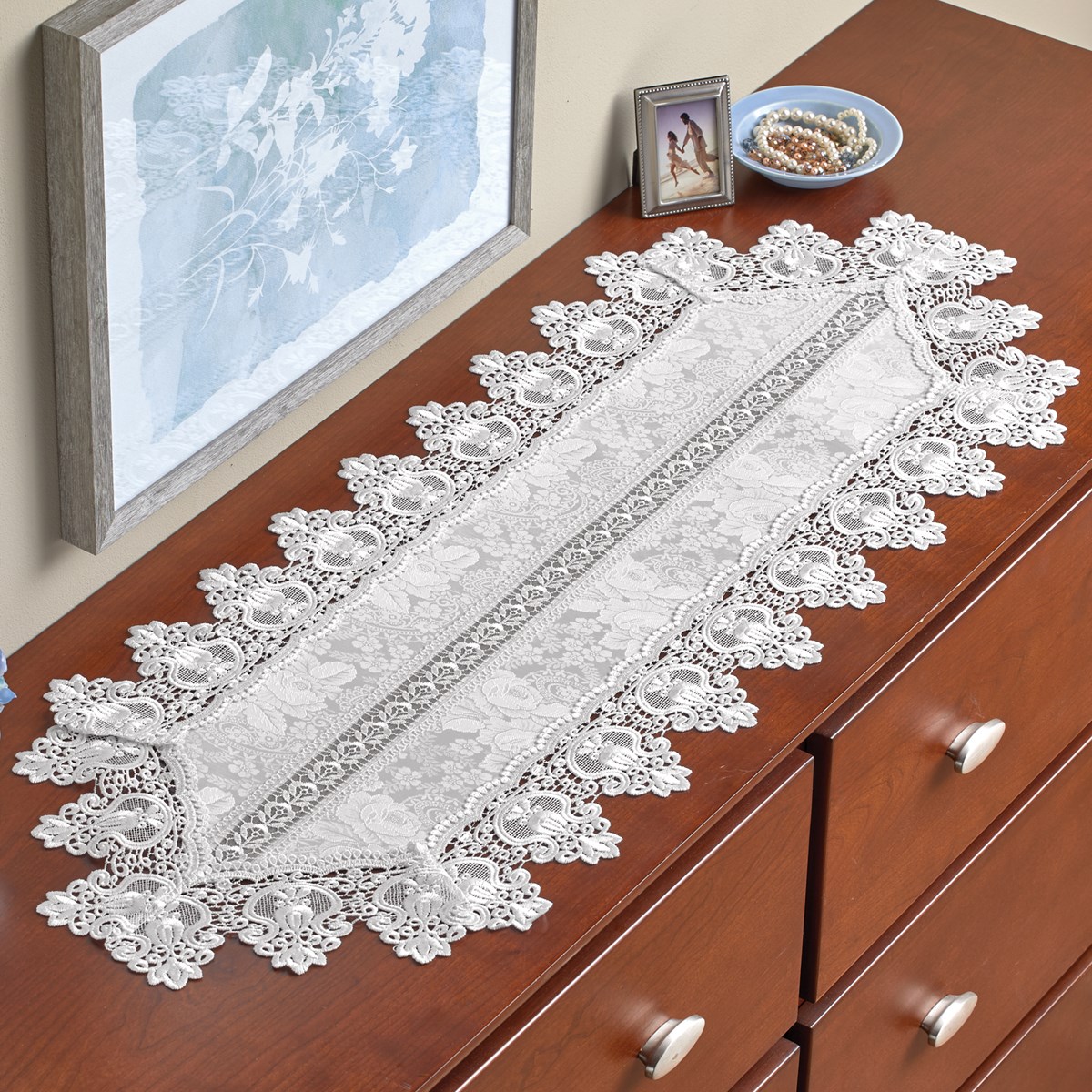 Elegant Detailed Lace Table Dresser Scarf Collections Etc.
