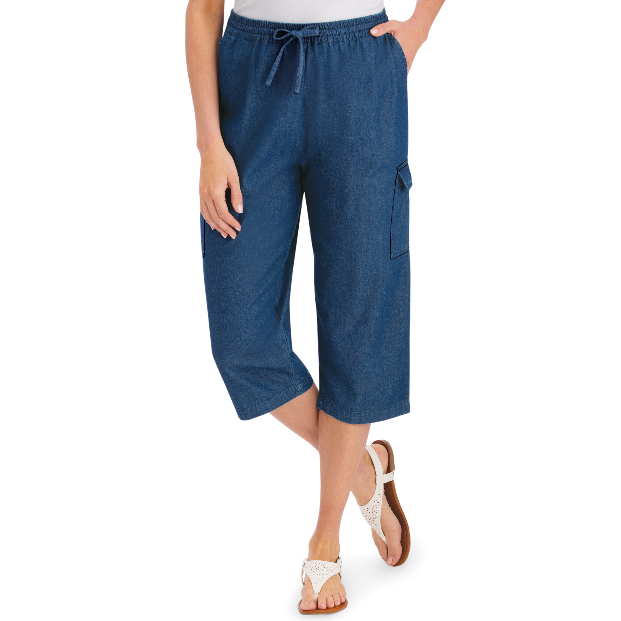Denim capri pants with elastic waist Outlet