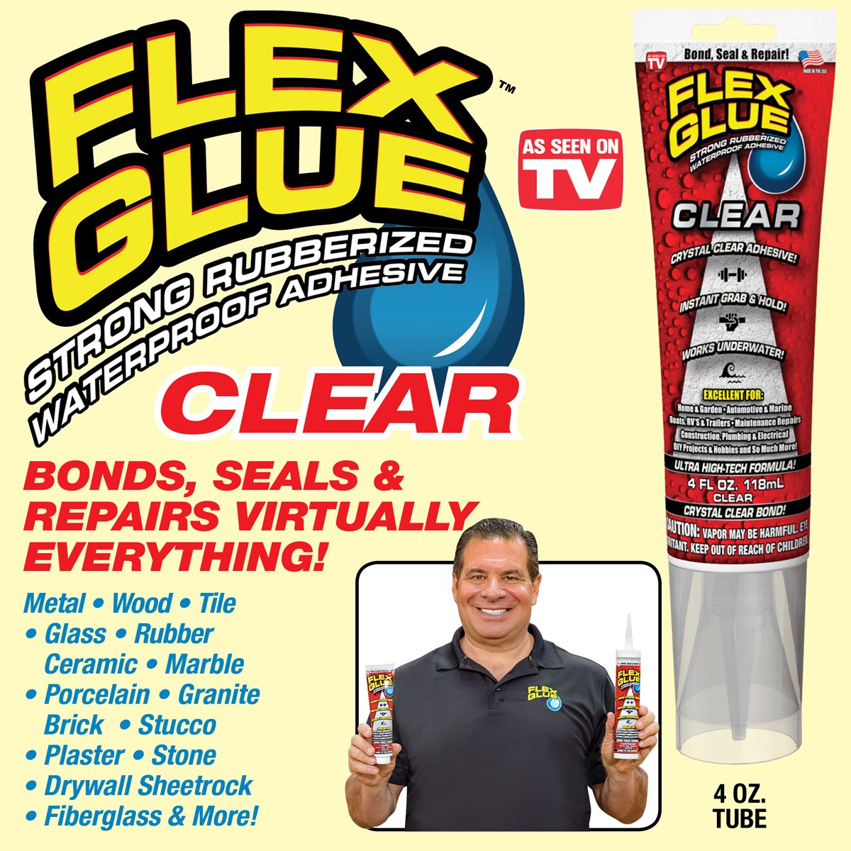 Flex Glue™ Waterproof Clear Super Strong Adhesive 4 oz Collections Etc.