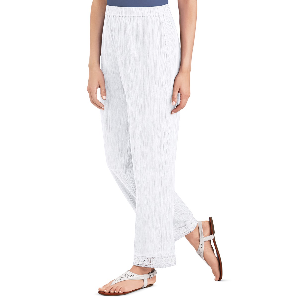 Cotton Gauze Pant with Hemline Crochet Lace Trim Collections Etc.