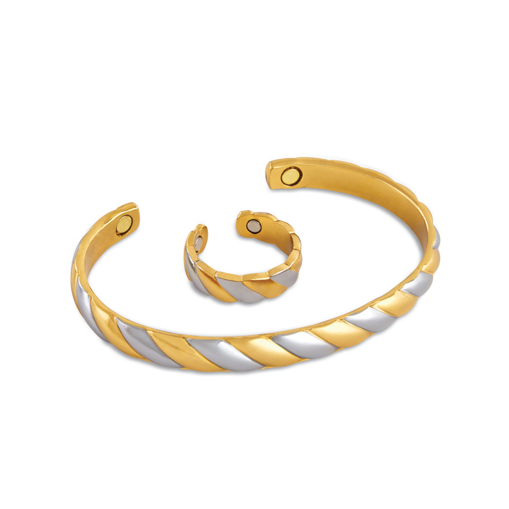 Magnetic Two-tone Copper Bracelet and Ring, Magnetic Therapy, Enhance Circulation, Reduce Swelling