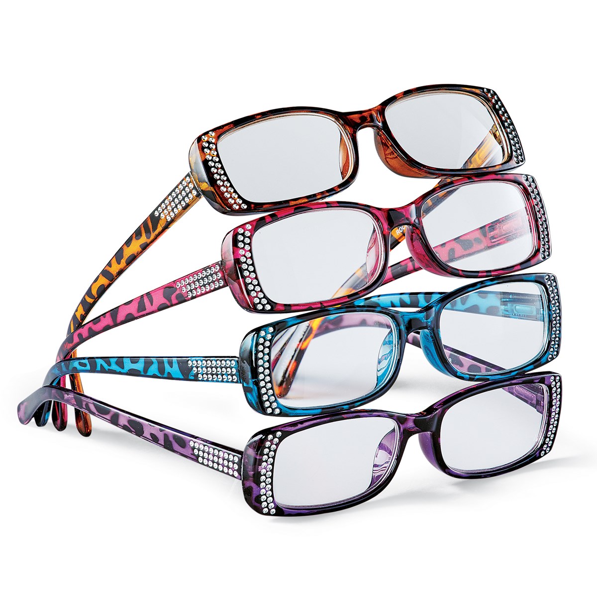 Colorful Tortoise Print Reading Glasses with Foil Accents Set of 4 Collections Etc.