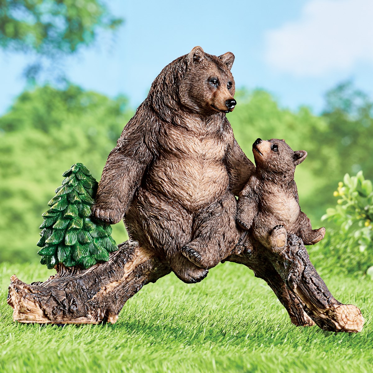 Handpainted Bears Sitting on Branch Lawn Ornament Collections Etc.