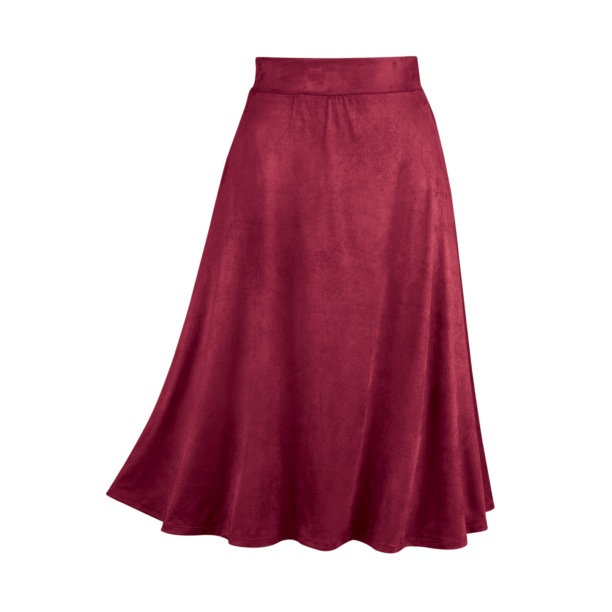 Elasticized Faux Suede Full Sweep Versatile Skirt Small Burgundy
