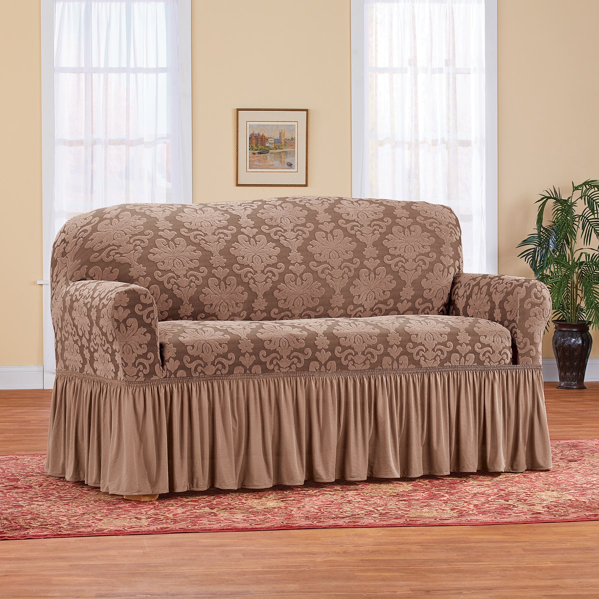 Elegant Ruffled Protective Stretch Furniture Slipcover Collections Etc.
