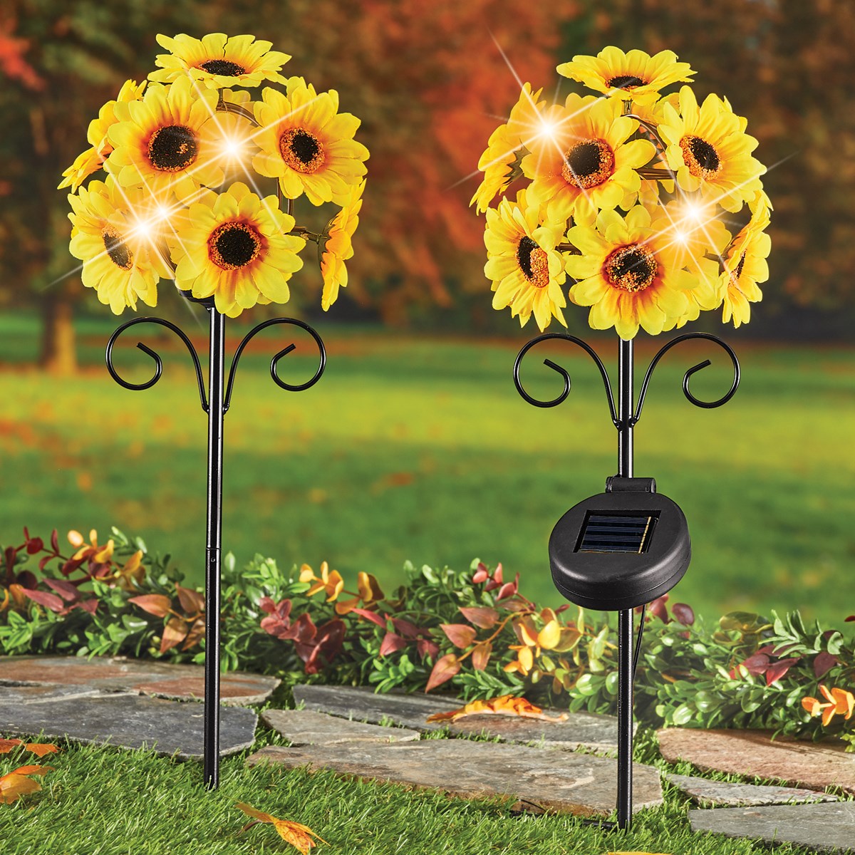 Solar Powered Sunflower Yard Stakes Set of 2 Collections Etc.