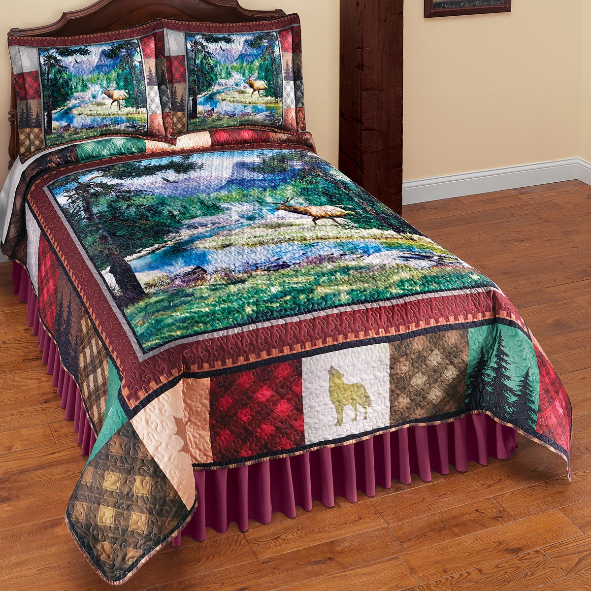 Realistic Elk on a River Rustic Woodland Scene Quilt Collections Etc.