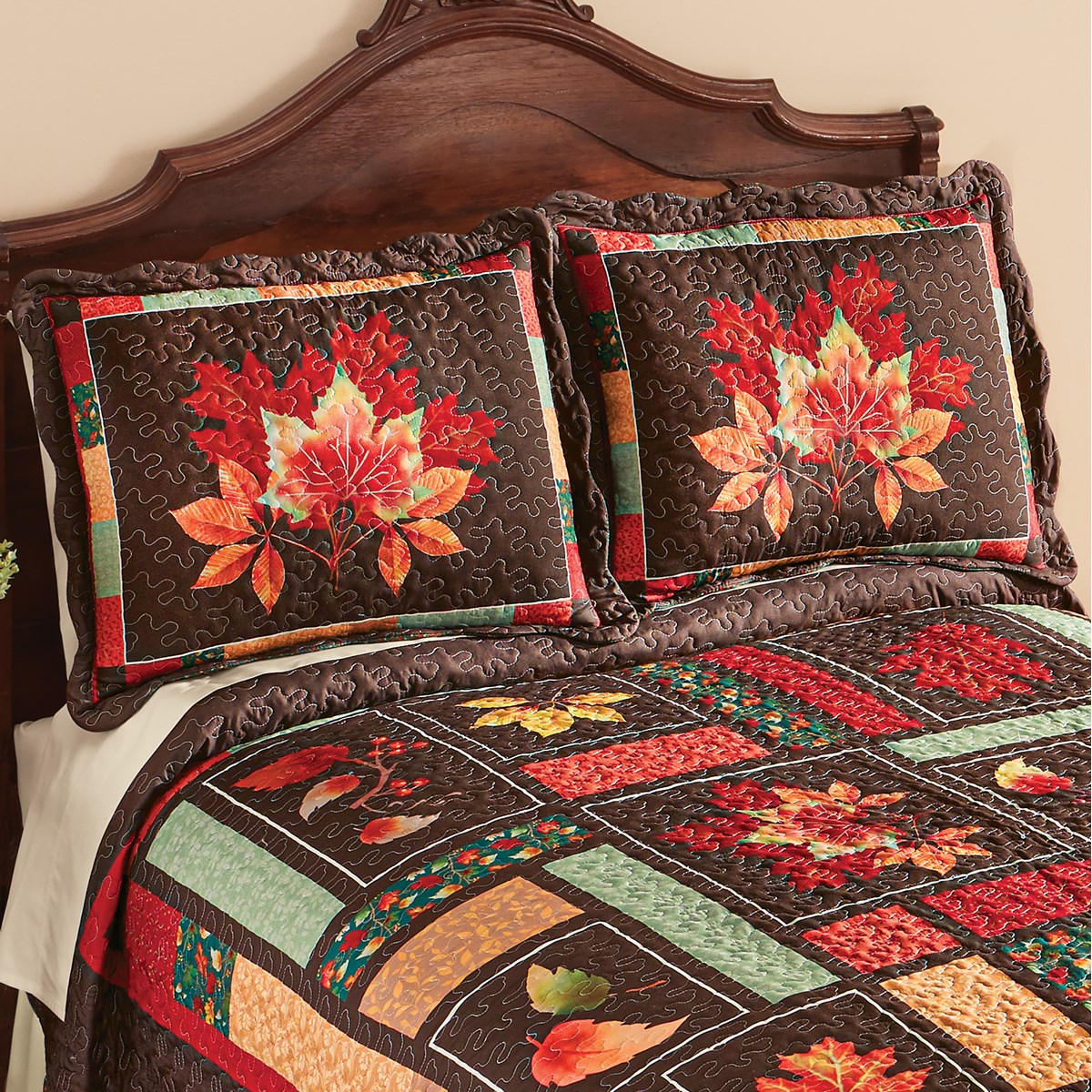 Seasonal Autumn Leaf Patchwork Design Pillow Sham Collections Etc.