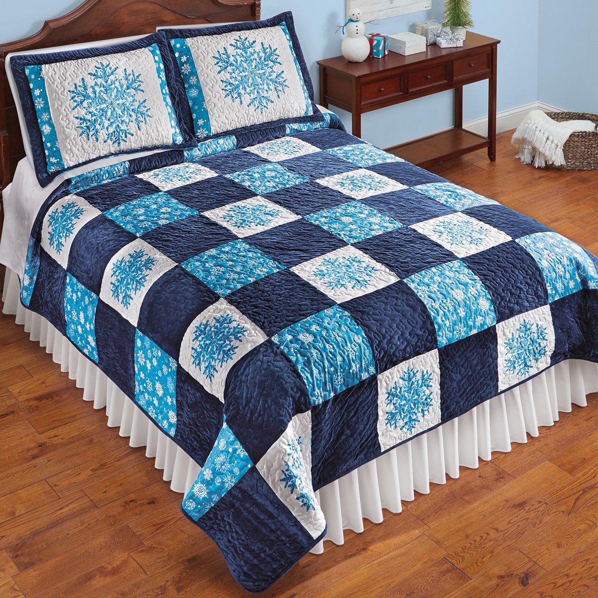Velvet Navy Blue Patchwork Snowflake Quilt Collections Etc.