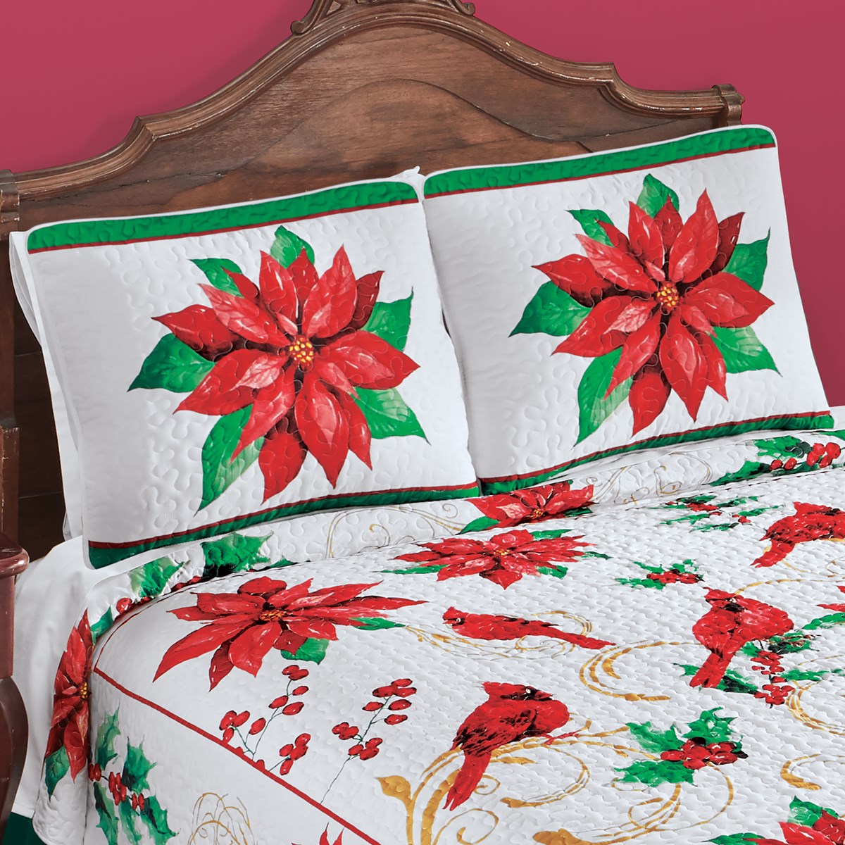 Elegant Poinsettia and Cardinal Christmas Pillow Sham Collections Etc.