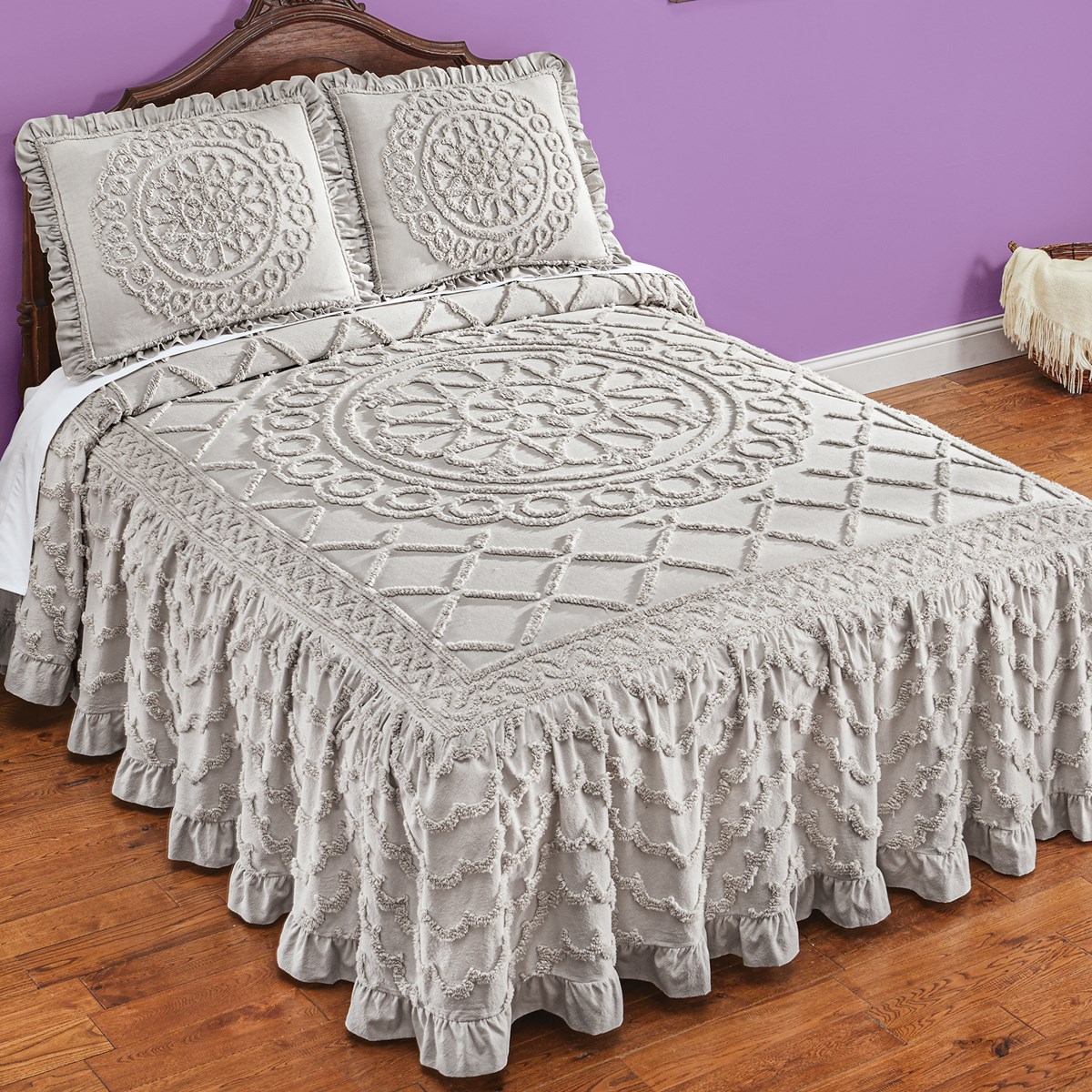 Wavy Tufted Medallion Ruffled Edge Chenille Bedspread Collections Etc.