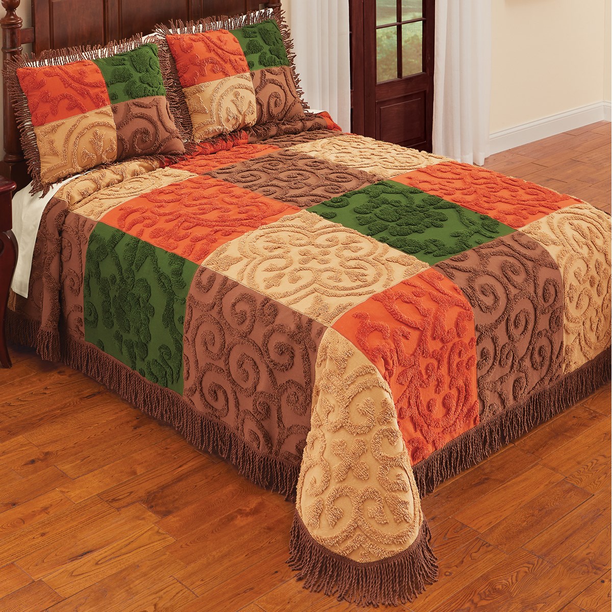 Elegant Chenille Patchwork Fringe Trim Bedspread Collections Etc.